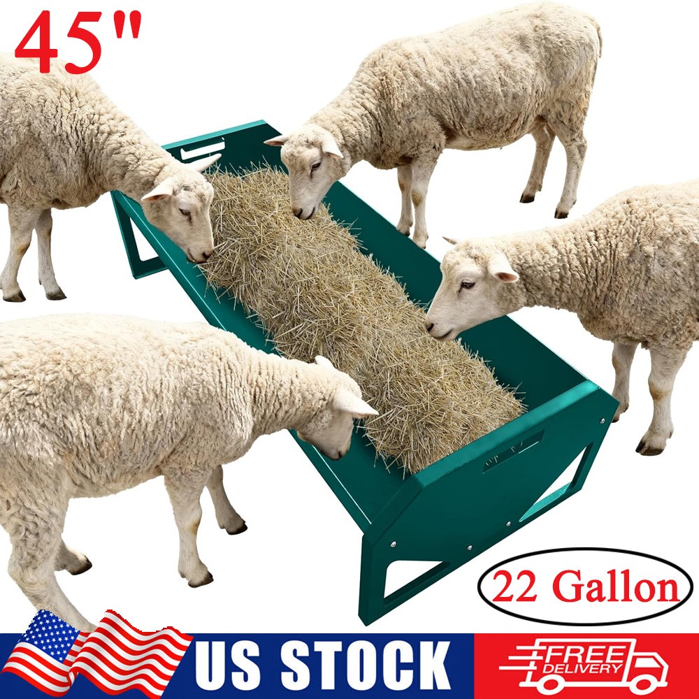 45" Livestock Feeding Trough Steel 22 Gallon Goat Cow Horses Feeder for 10 Sheep