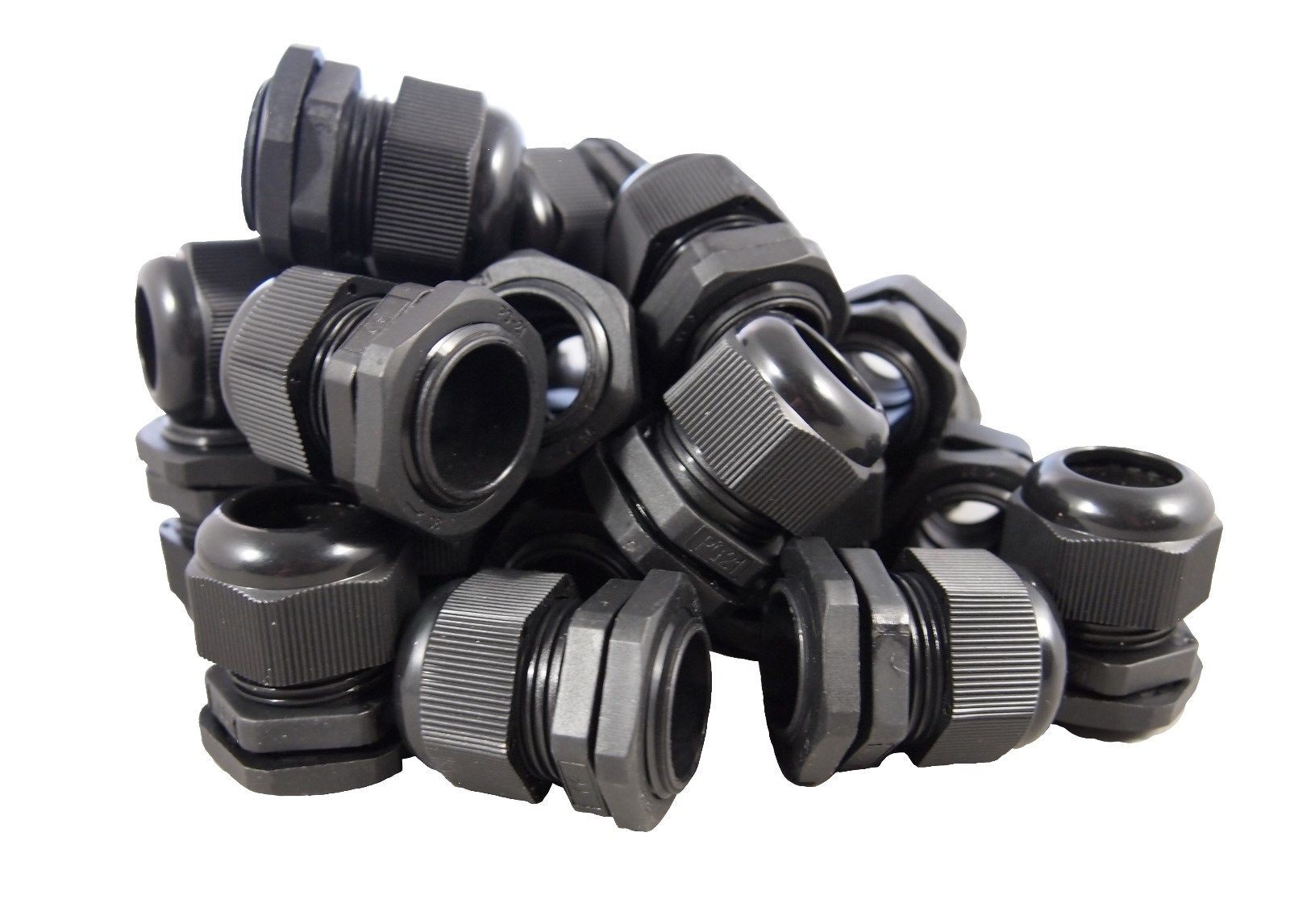 PG21 Black Nylon Waterproof Cable Connector Gland 13-18 mm 10 Pack