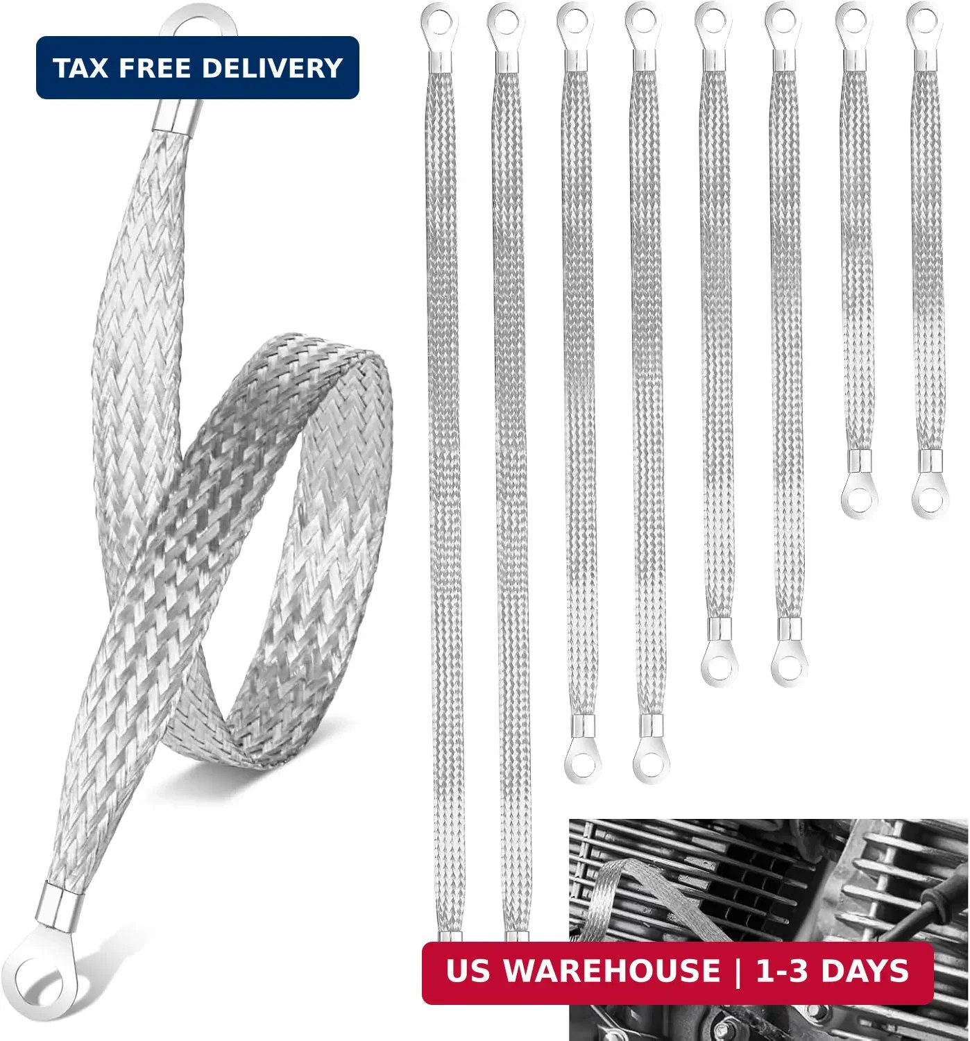 8pcs Ground Straps, 10/13/15/20 inch Grounding Strap Professional Vehicle Engine
