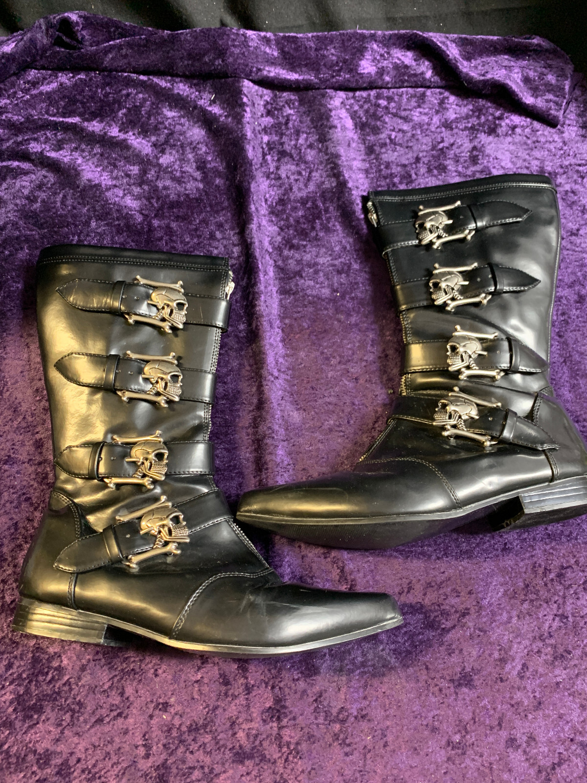 Demonia Brogue 107 Black Skull Buckle Pointed Calf high Boots Mens 8