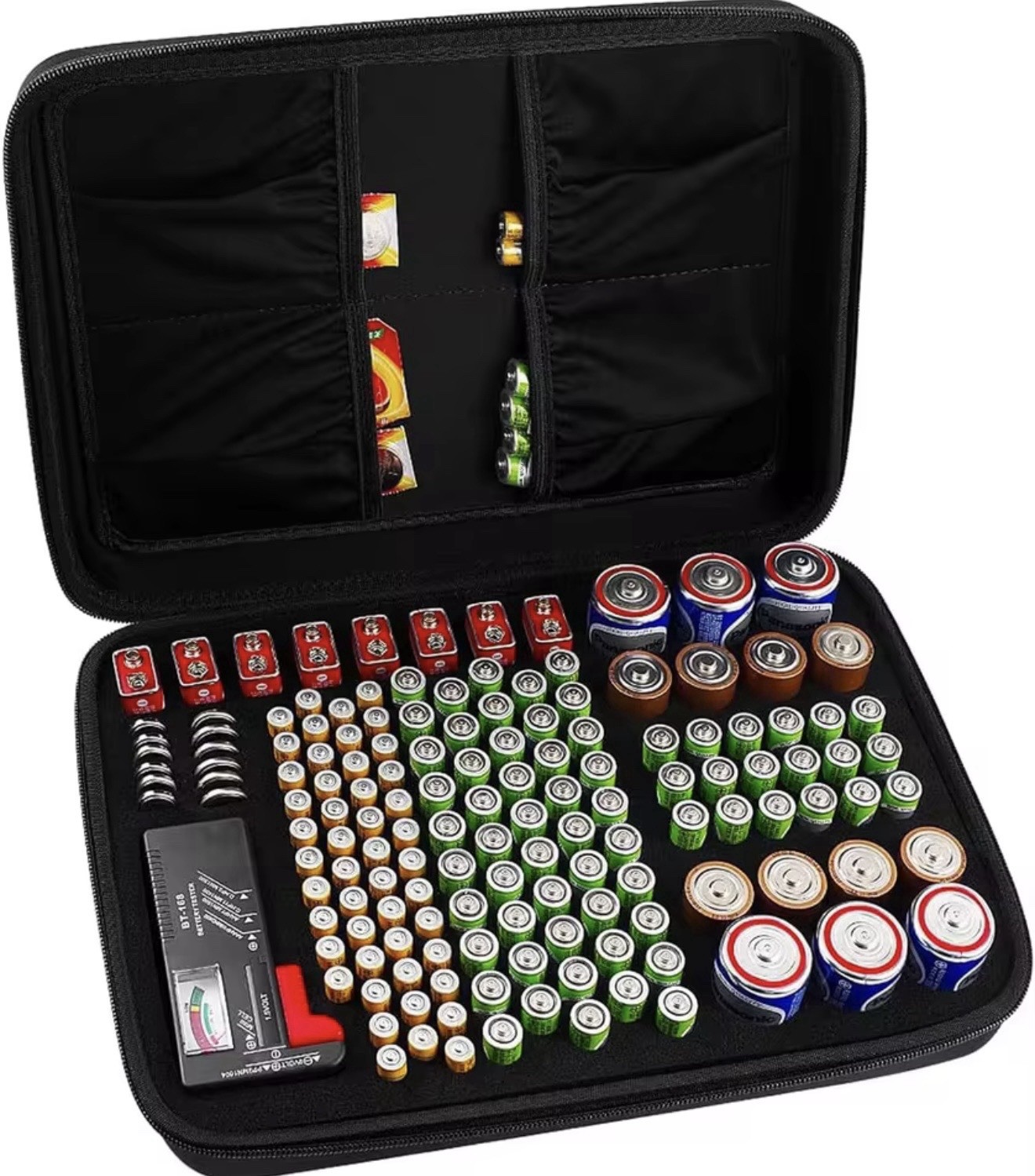 Battery Organizer Case with Tester, Storage Holder for Batteries, Garage Box
