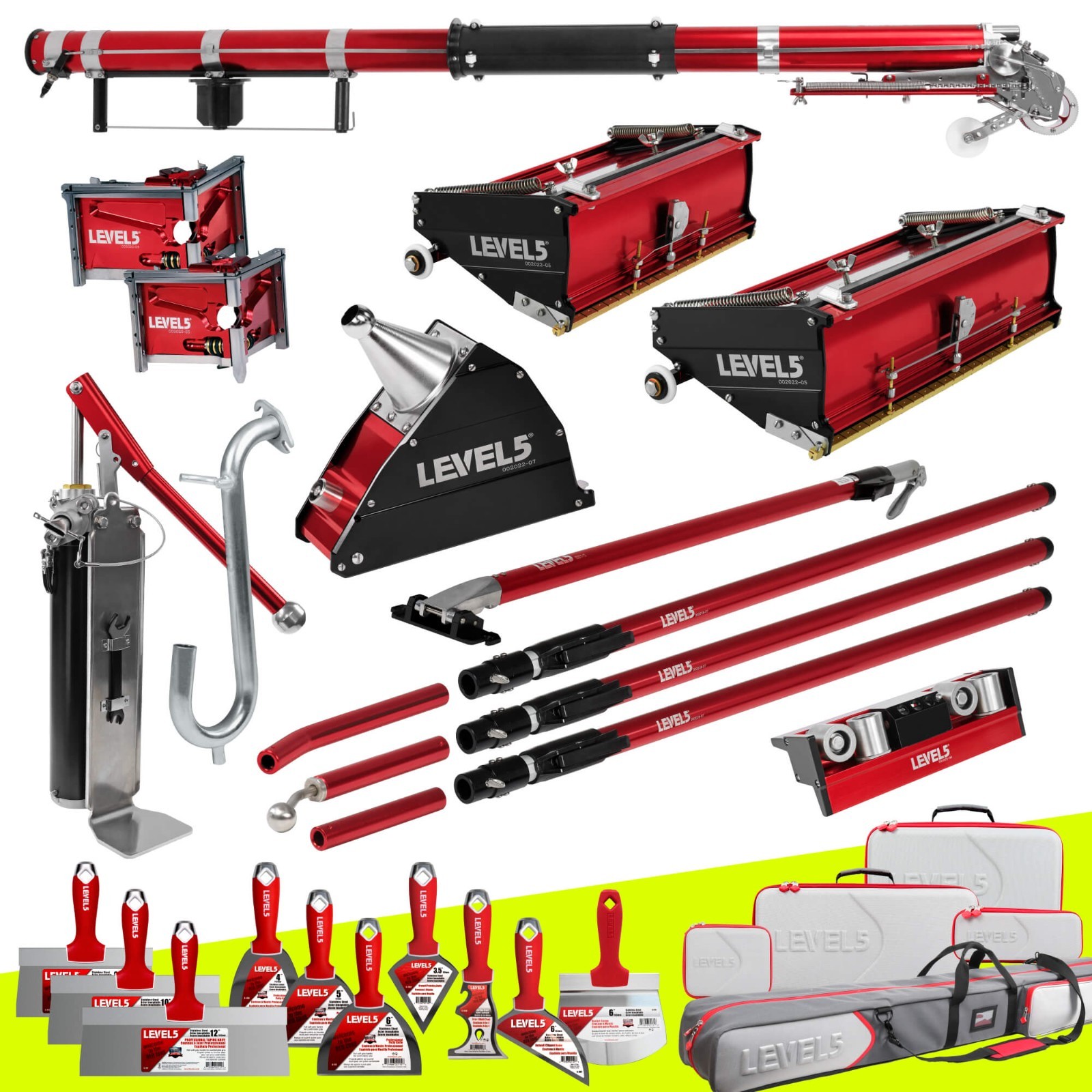 LEVEL5 Drywall Tools Set w/ 10" 12" Flat Boxes, Ext. Handles + BONUS! | 4-621P