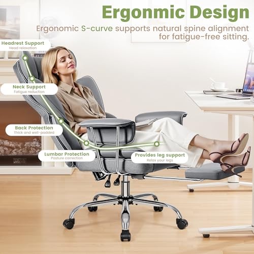 BESTFAIR OFFICE DESK CHAIR BIG AND TALL EXECUTIVE OFFICE CHAIR WITH FOOTREST
