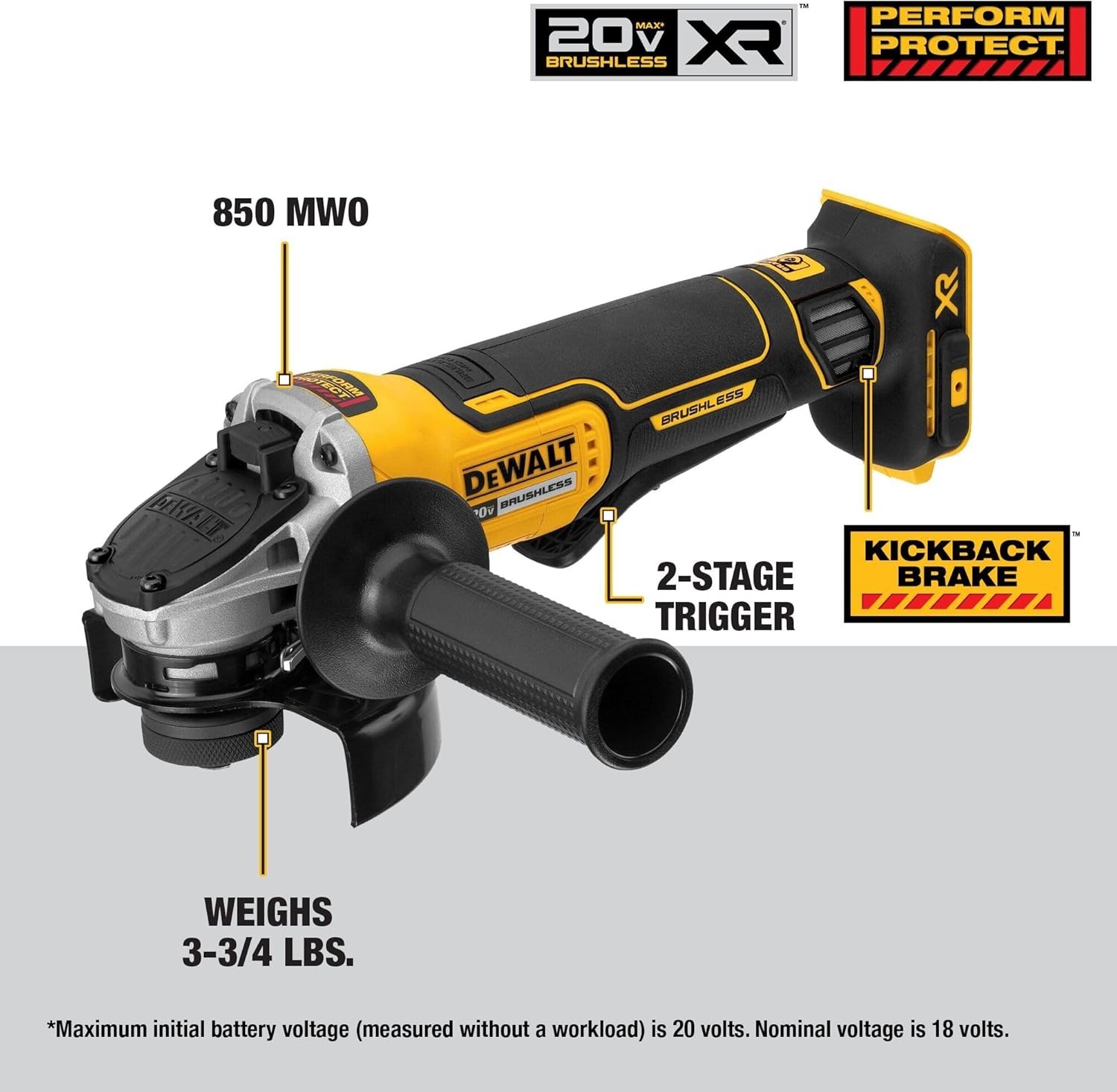 20V MAX* Angle Grinder Tool Cordless Brushless, 4 1/2 Inch, with Paddle Switch