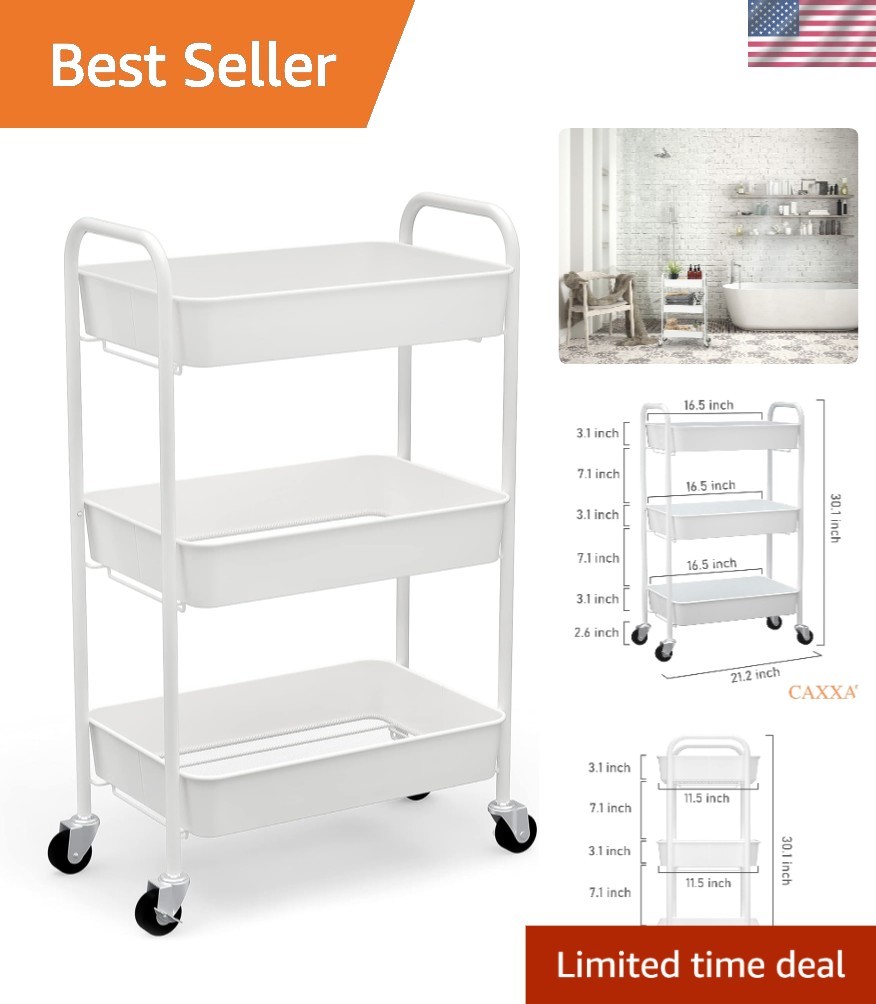 Elegant 3-Tier Rolling Metal Storage Cart - Mobile Utility Kitchen Organizer