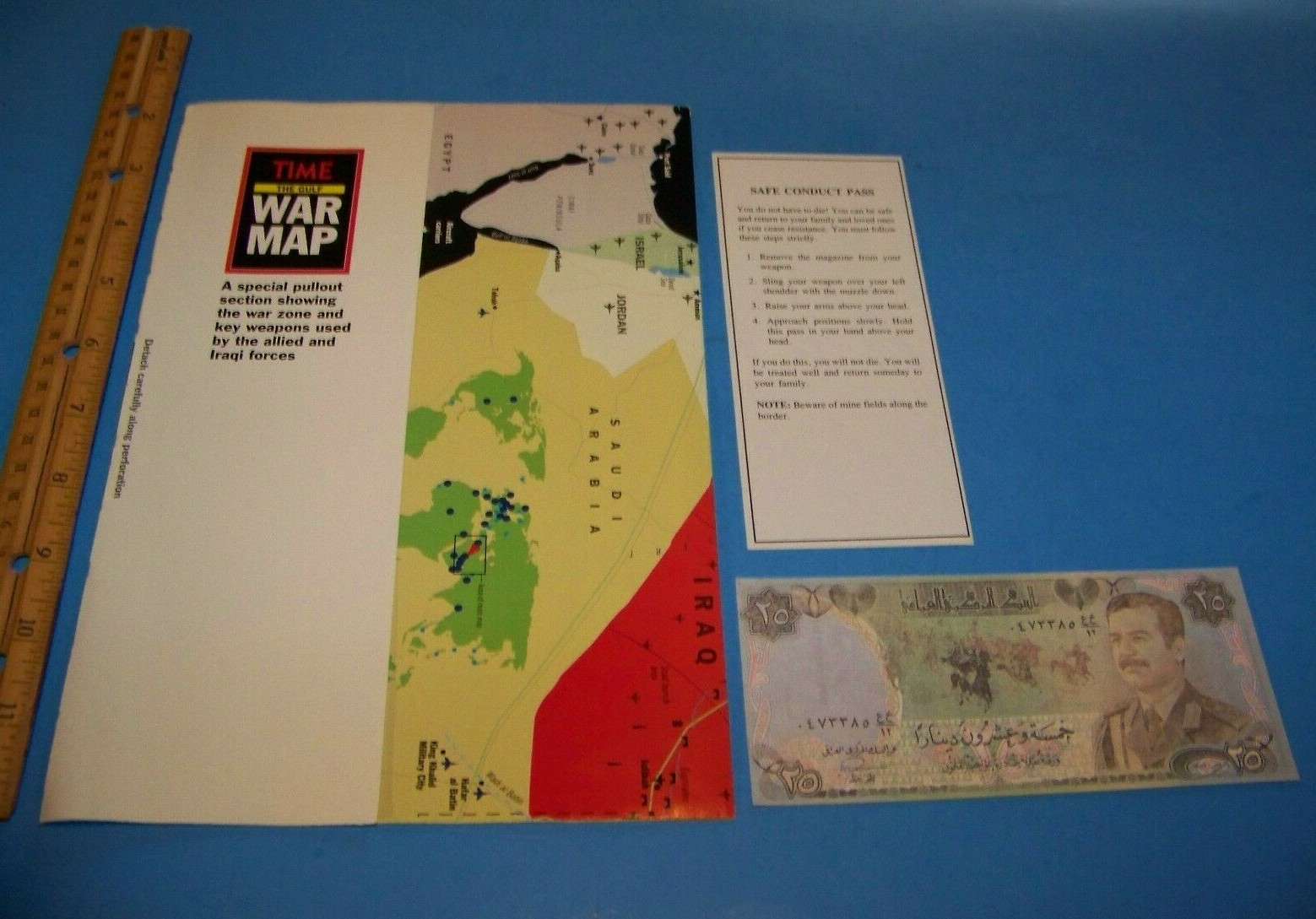 Time The Gulf War Map Military Balance on Reverse & Iraq Safe Conduct Pass