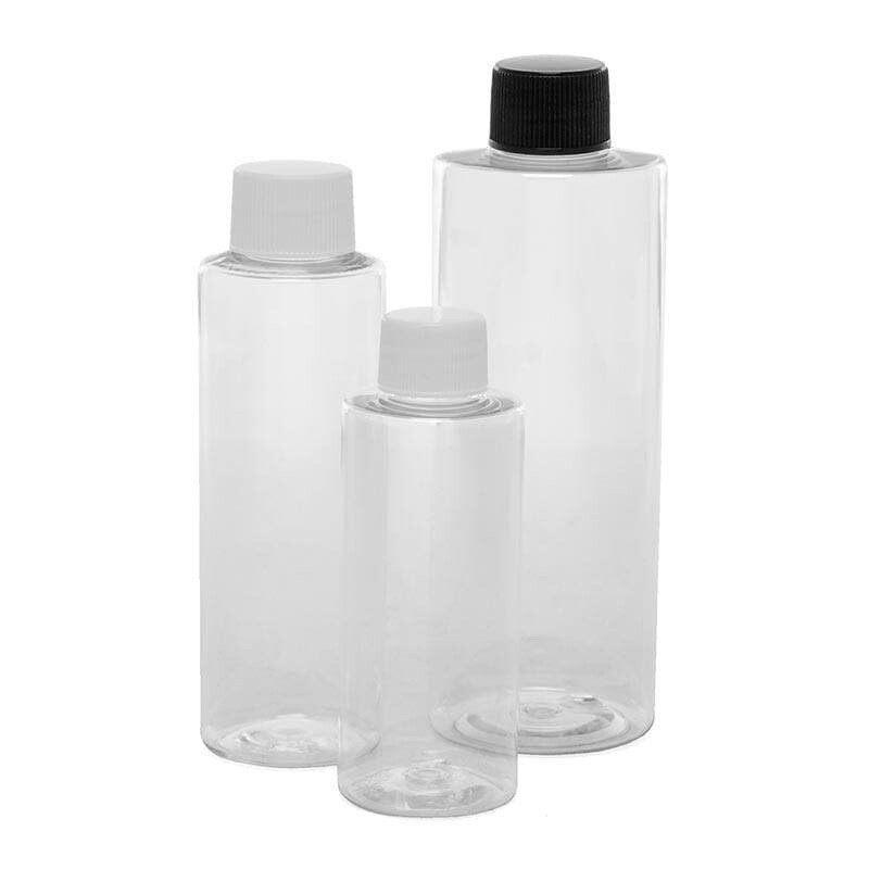 Plastic Bottles PET New Boxed 12 pack Clear And Black Screw Lid 3 oz