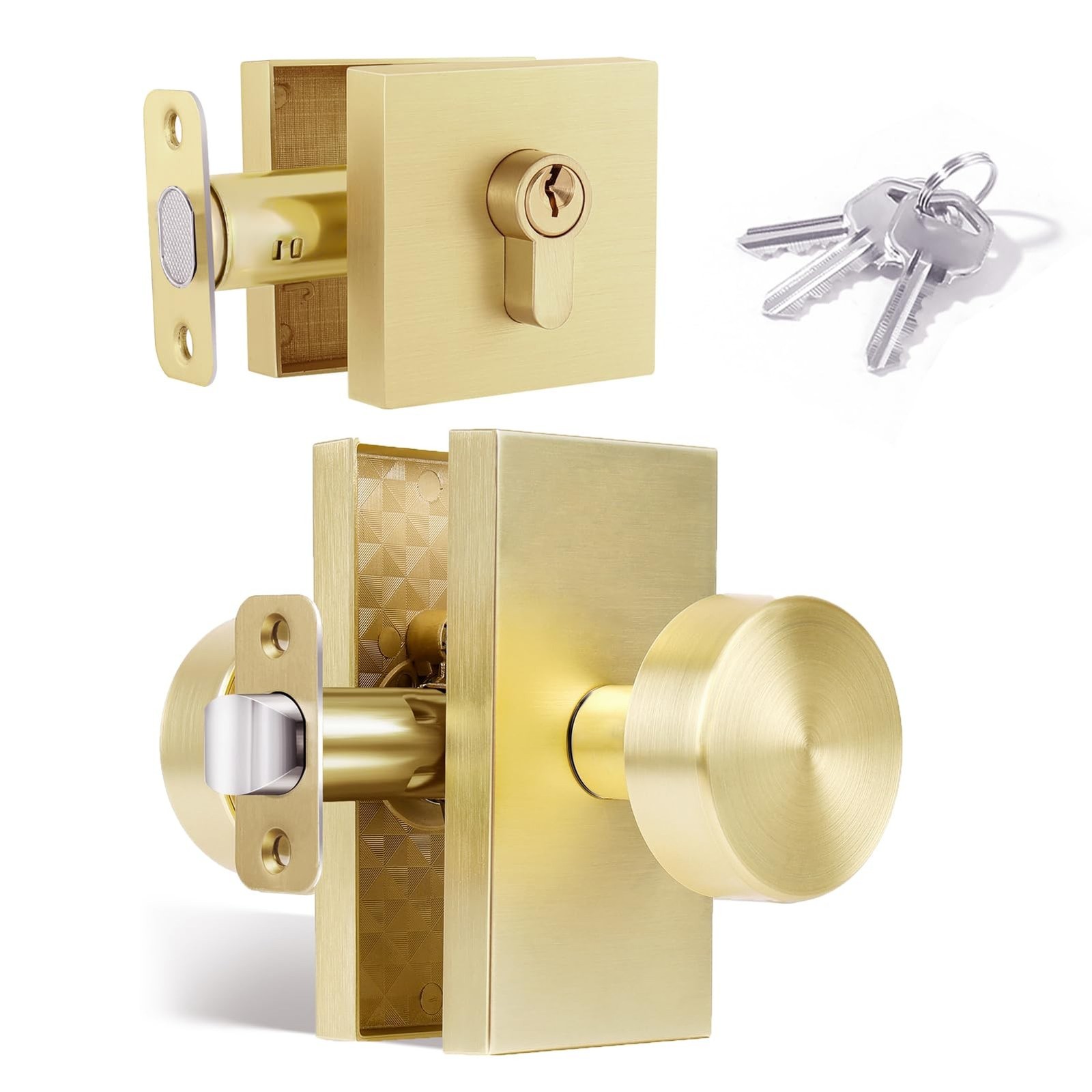 Brushed Gold Front Door Lock Set, Satin Brass Entry Door Knobs with Deadbolt ...