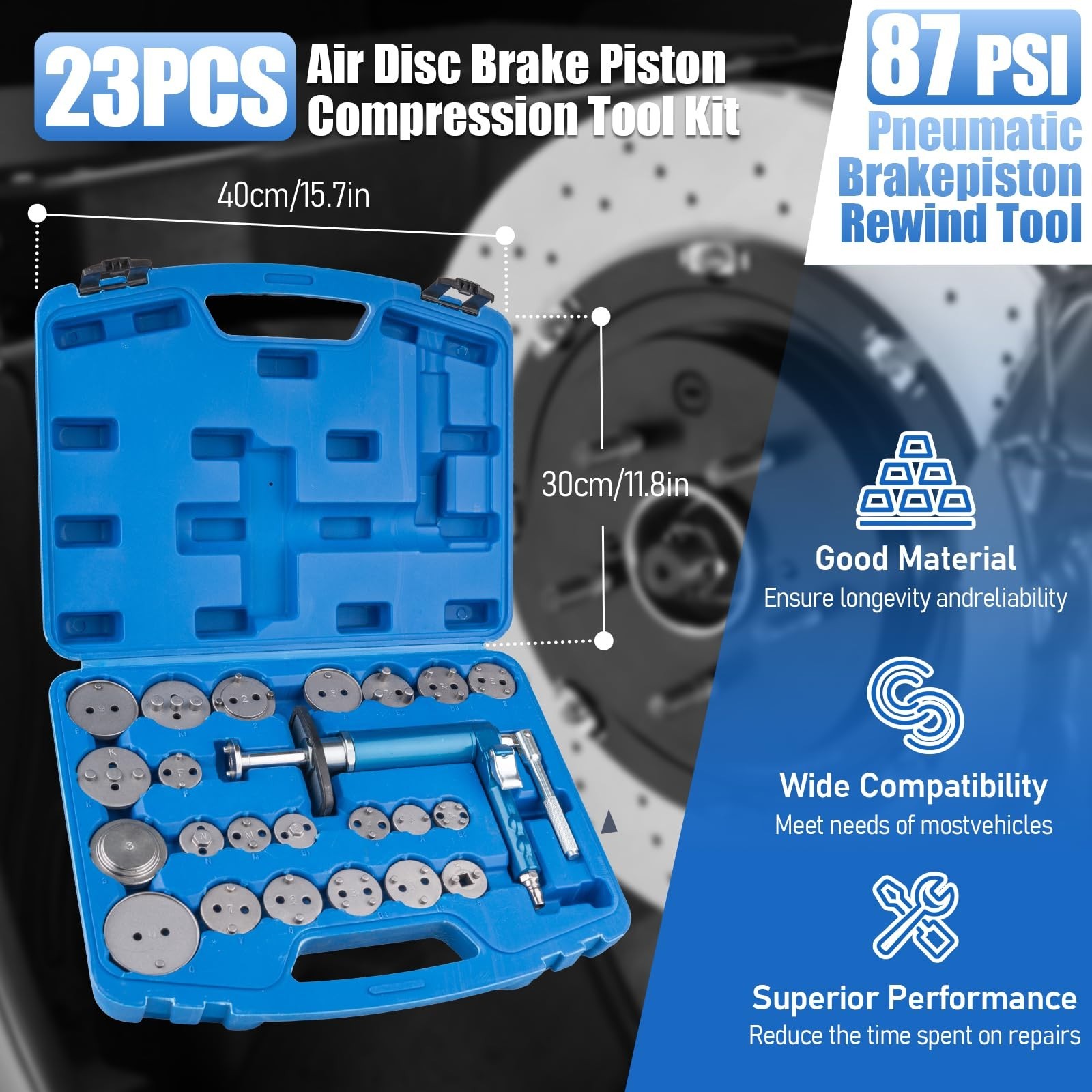 23PCS Pneumatic Brake Caliper Tool Kit, Air Brake Piston Wind Back Set for Auto