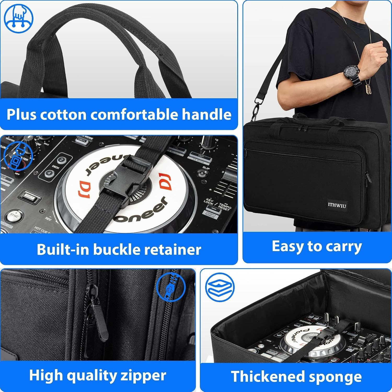 Versatile DJ Controller Carrying Case with Dual Zipper & Storage Pocket, Black