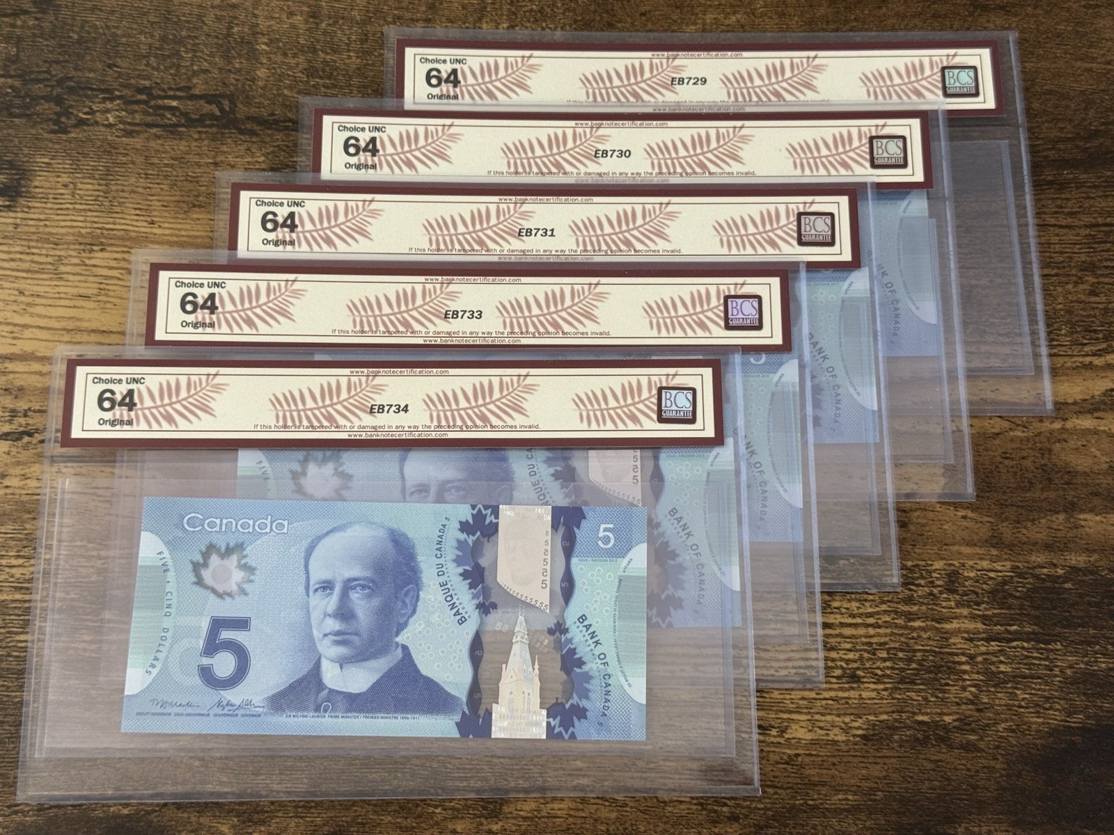 RARE CONSECUTIVE RADAR RUN - Canada $5 Frontier - HBM Pref - BCS 64 Choice UNC