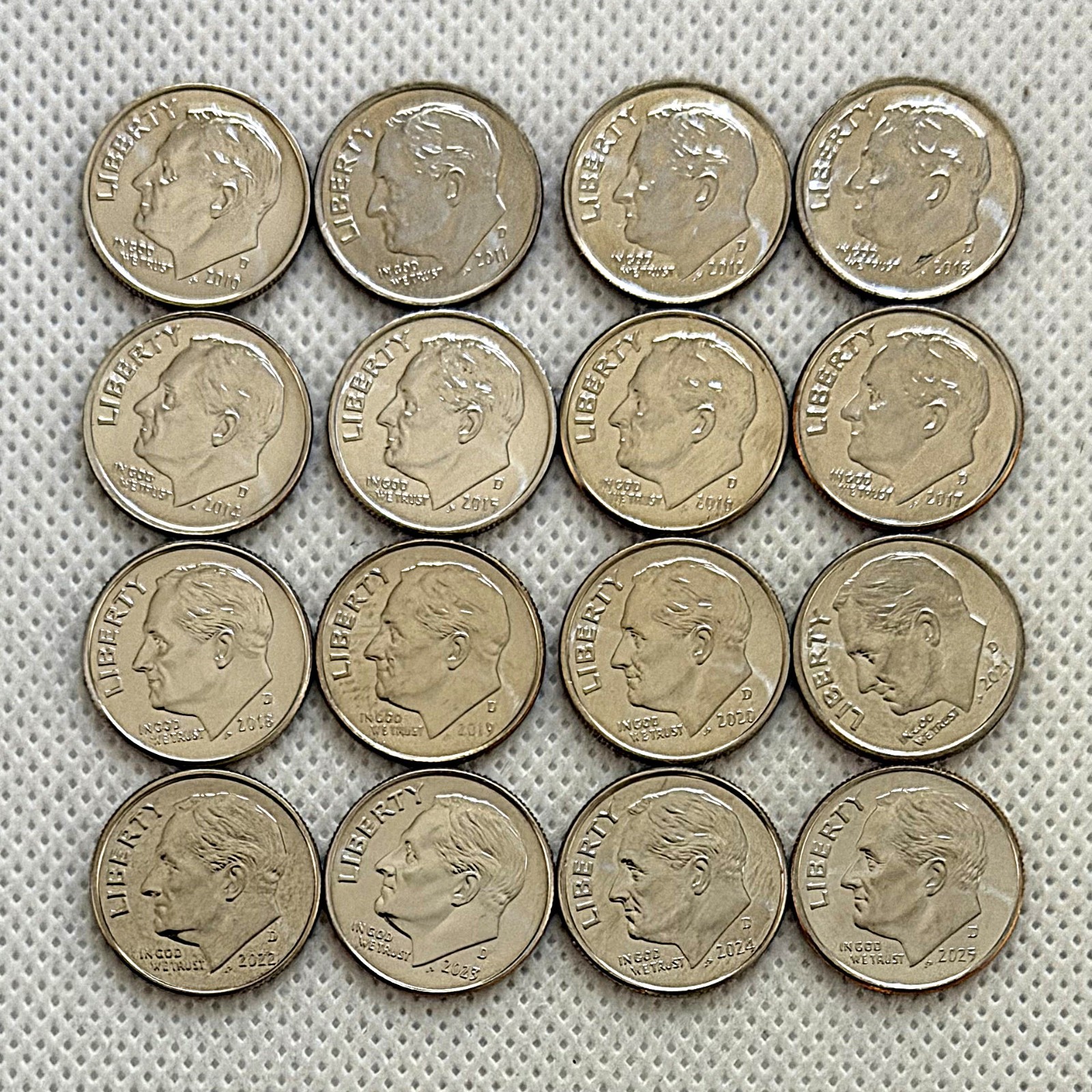 2010-D to 2025-D Roosevelt Dime Gem Clad Run 16 Coin Set