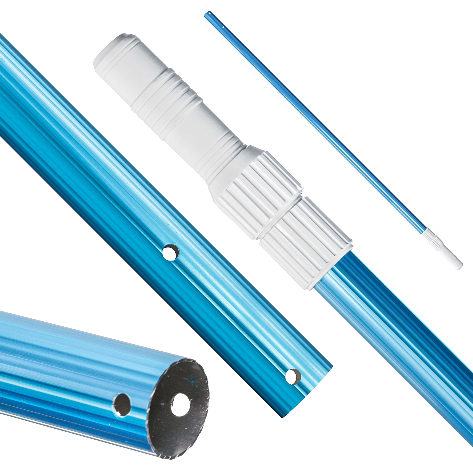 Professional 8 Foot Blue Anodized Aluminum Telescopic Pool Pole, 2 Pc Adjustable