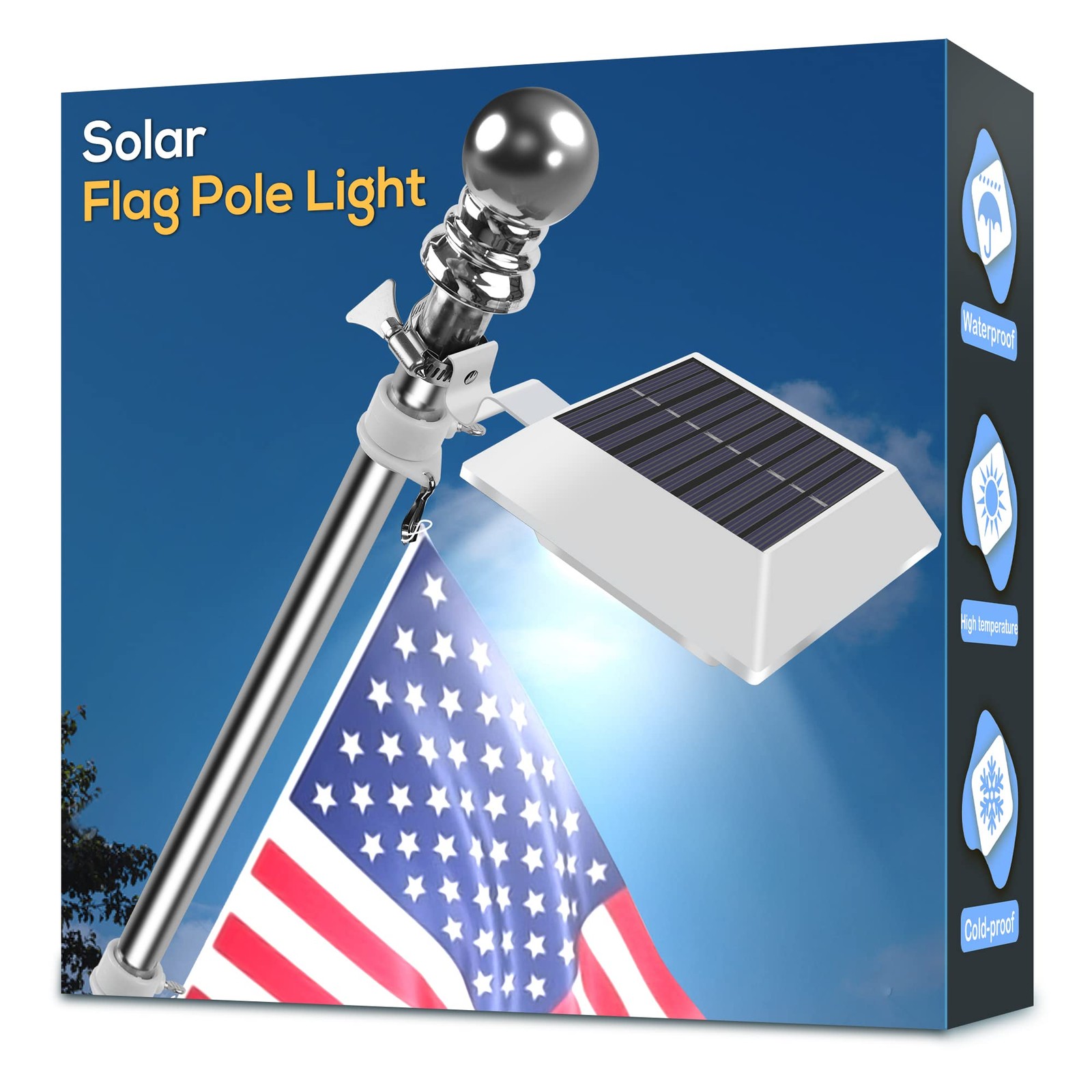Solar Flag Pole Light, Bright White 6000k Flagpole Light Upgrade Solar Powere...