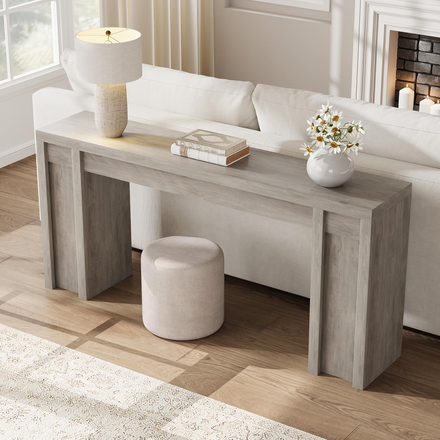 71" Entryway Table, Wooden Farmhouse Console Table, Long Sofa Table Behind Couch