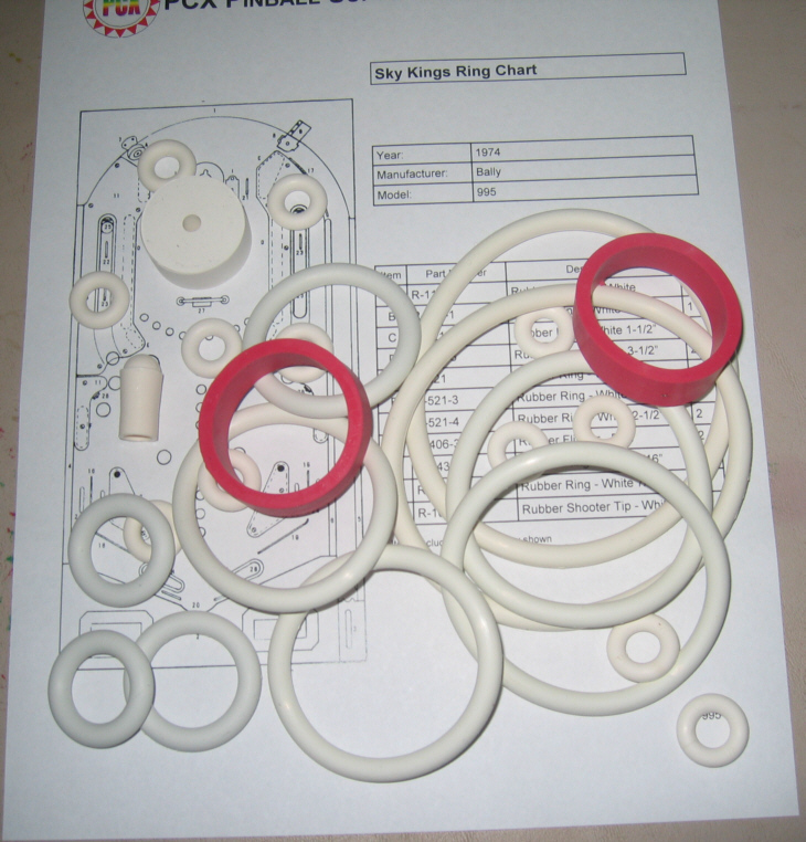 1974 Bally Sky Kings Pinball Rubber Ring Kit