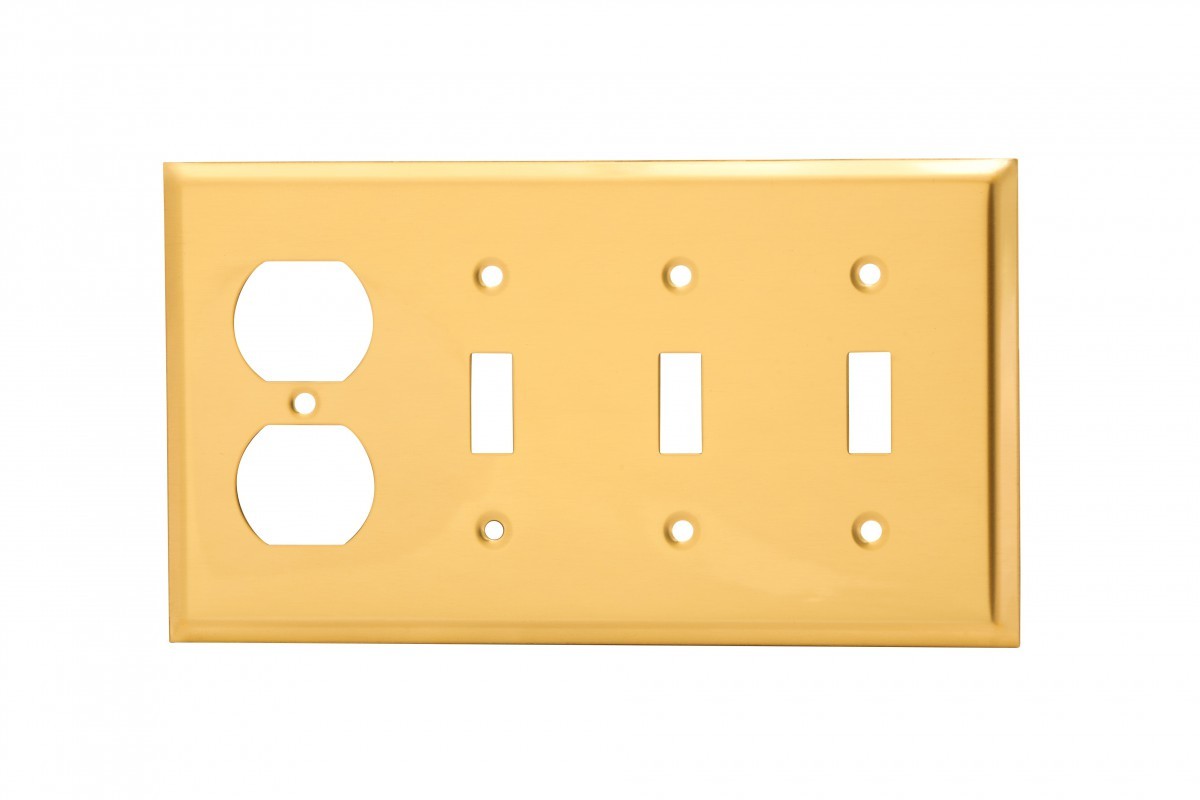 Switch Plate Bright Solid Brass Triple Toggle Outlet | Renovator's Supply