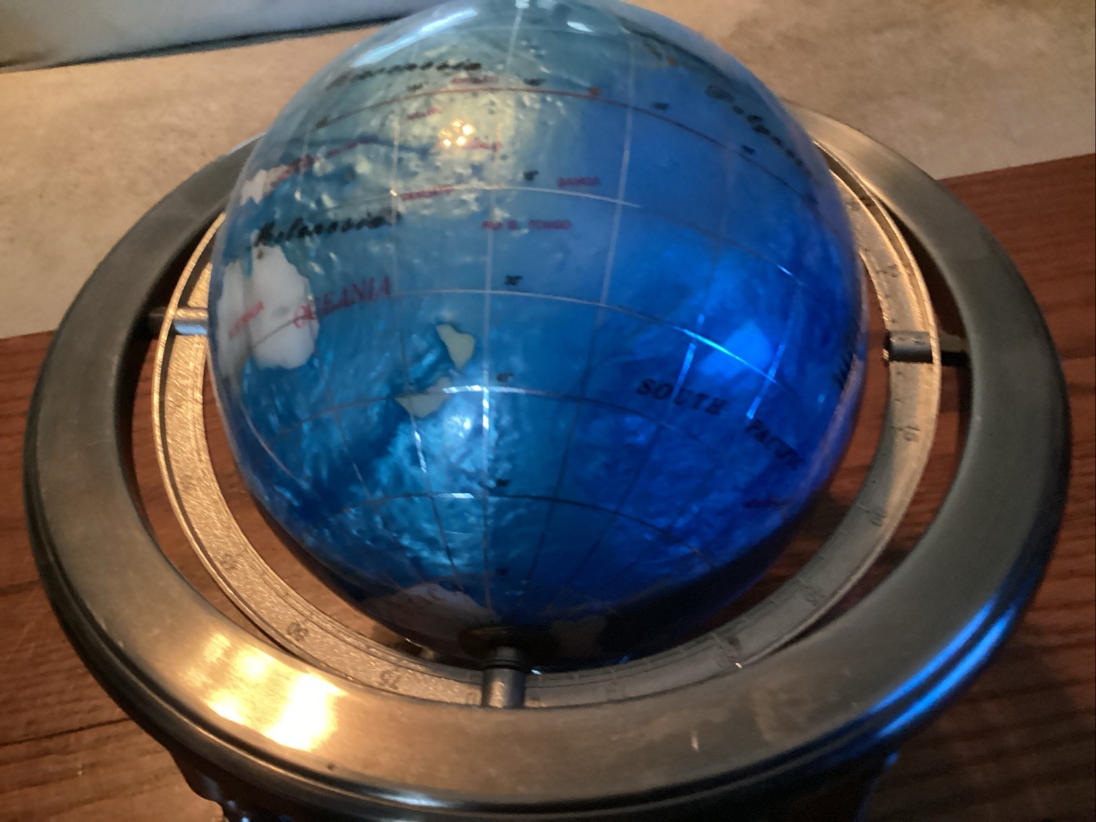 Mini Semiprecious Gemstone 6” Globe With Stand & Compass.