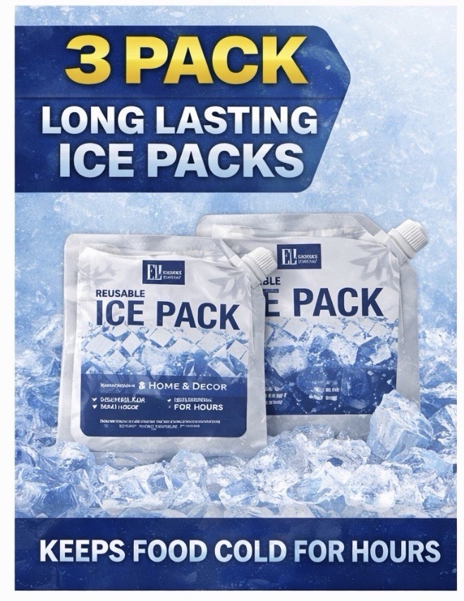 3 Pack Reusable Ice Packs for Coolers – Small Freezer Packs for Camping