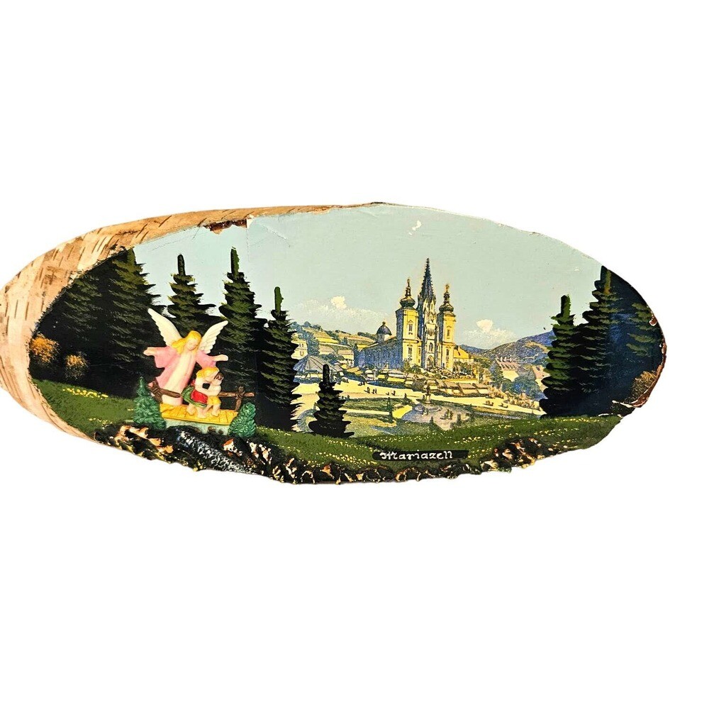 Vintage Mariazell Wood Cut 3D Religous Wall Art Church Angel Children Castle