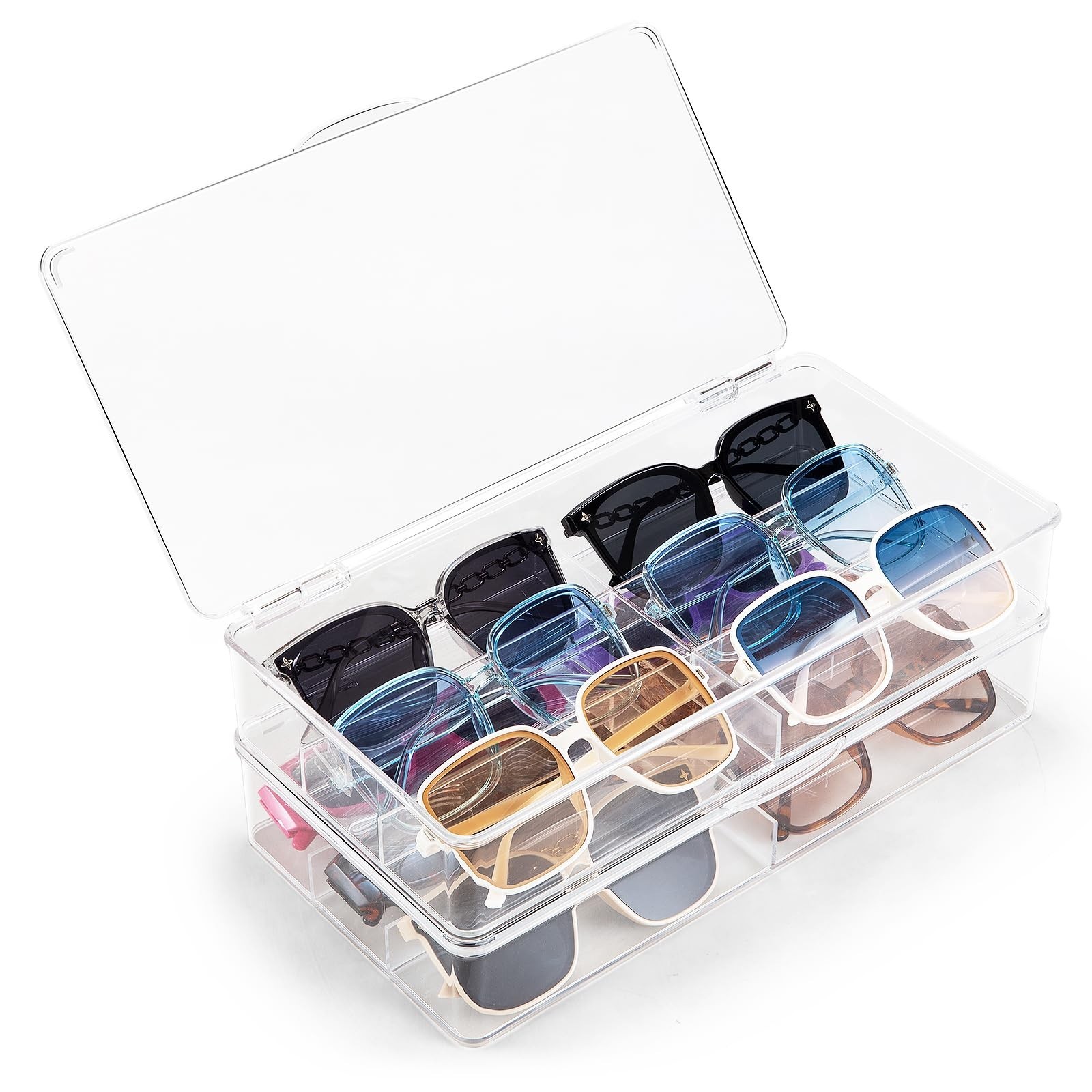 BOPai Acrylic Sunglasses Organizer with Lid, Stackable Glasses Storage Organi...