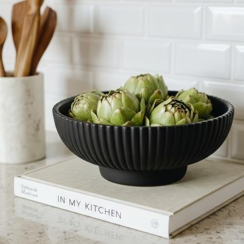 Decorative Concrete Fruit Bowl For Kitchen Counter Or Table Decor – Black