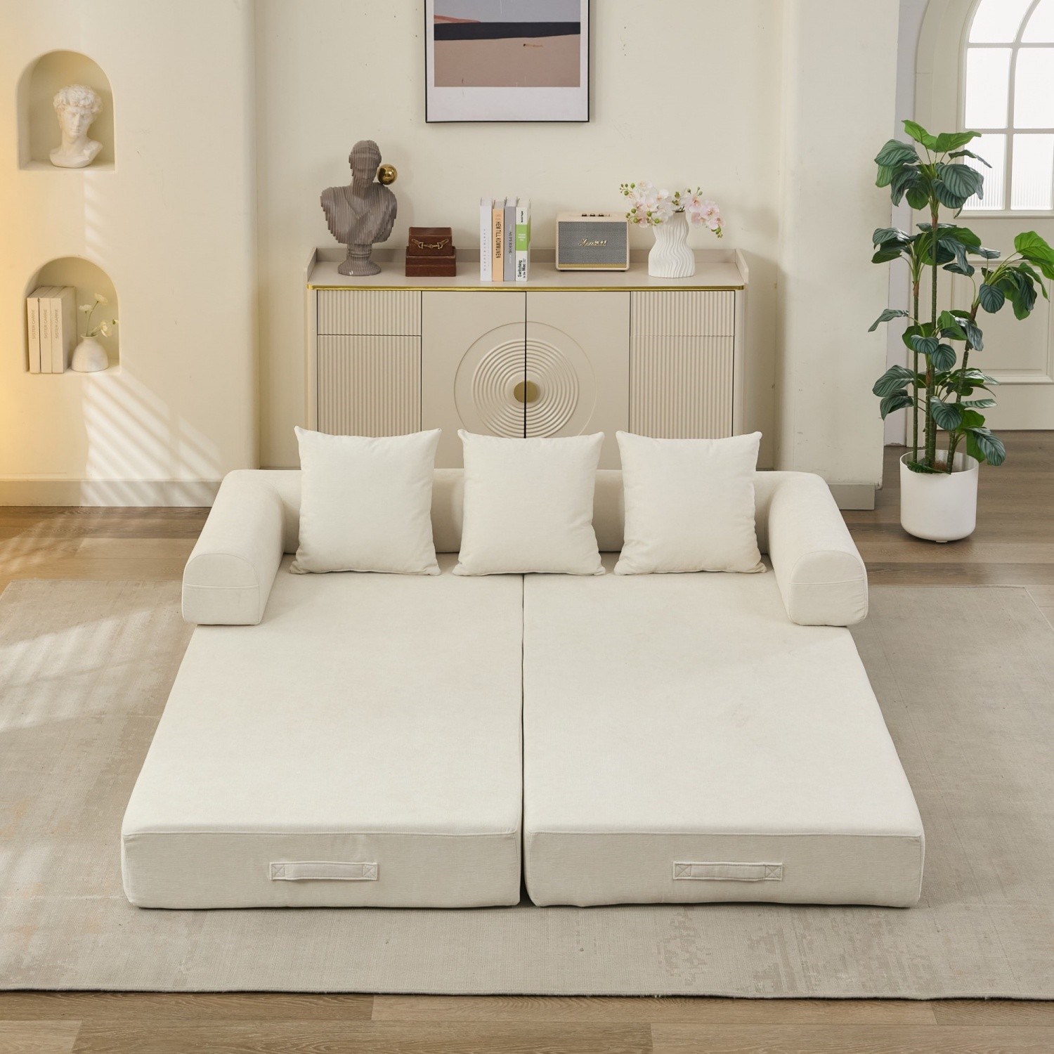 Convertible Sleeper Sofa Bed Floor Couch Sofa Chair Folding Sofa Bed w/ Pillows