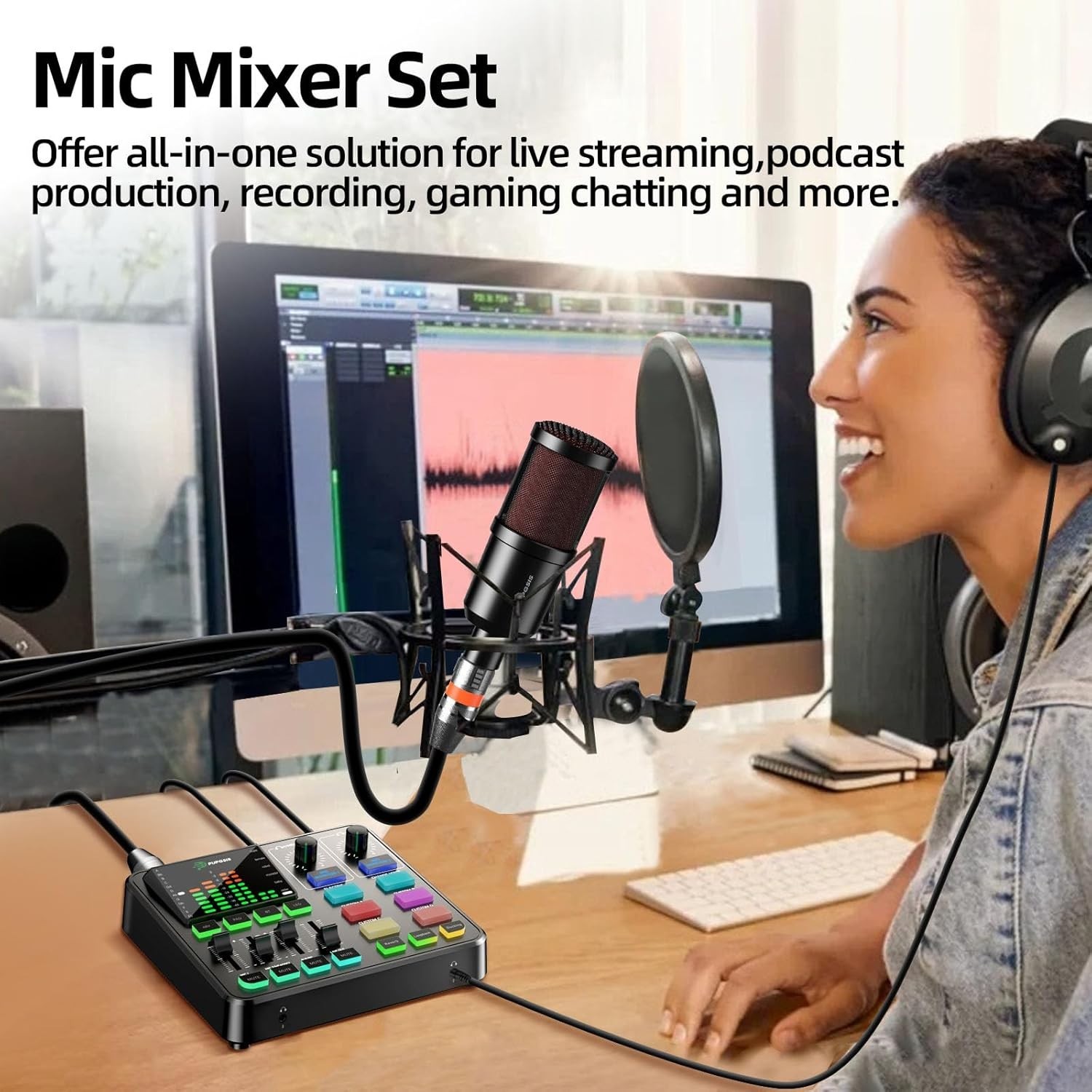 Podcast Equipment Bundle Audio Mixer with XLR Dynamic Microphone Pro-preamp