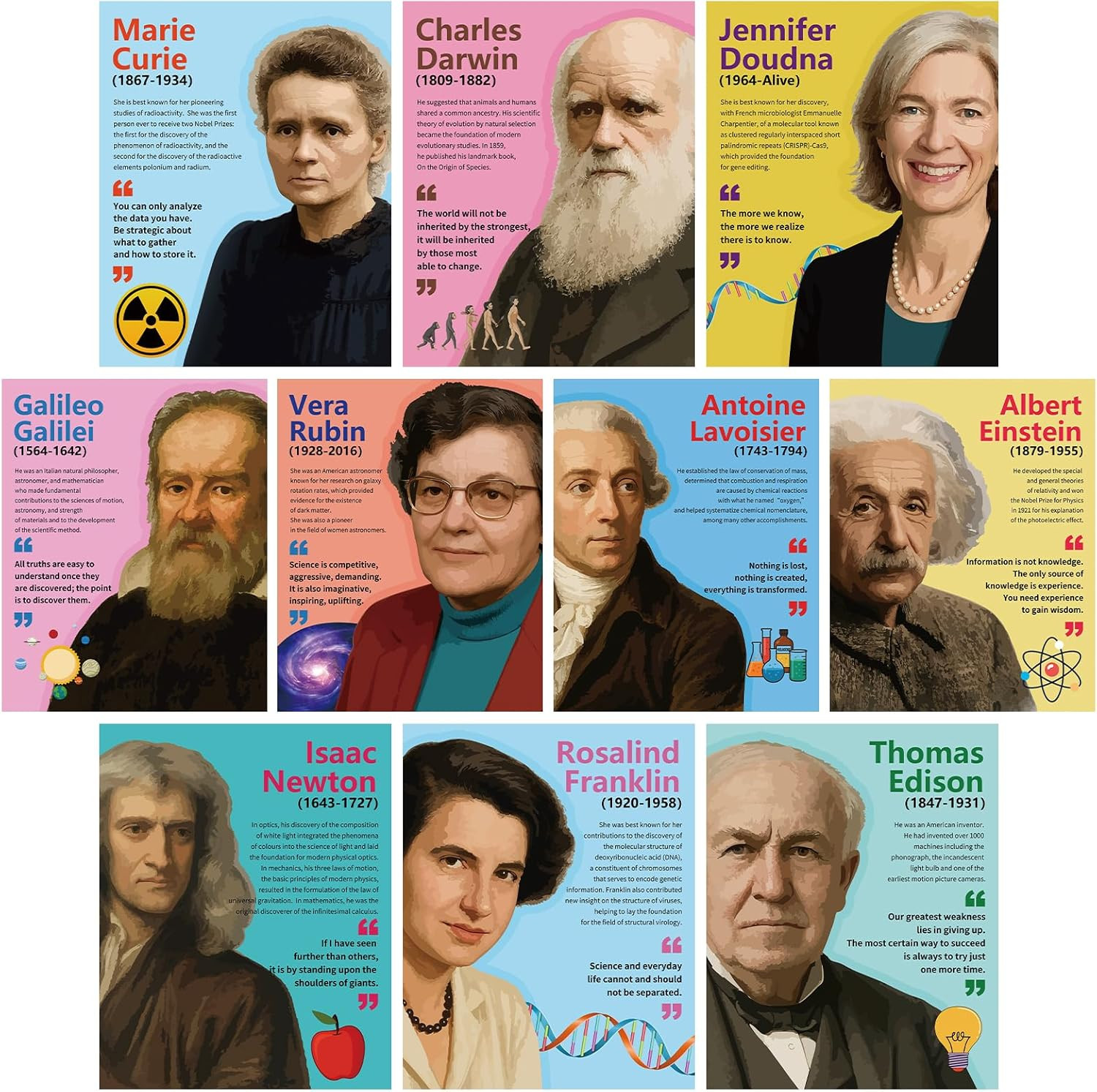 Classroom Posters 10Pc Science Classroom Decor Famous Scientists Motivational Po