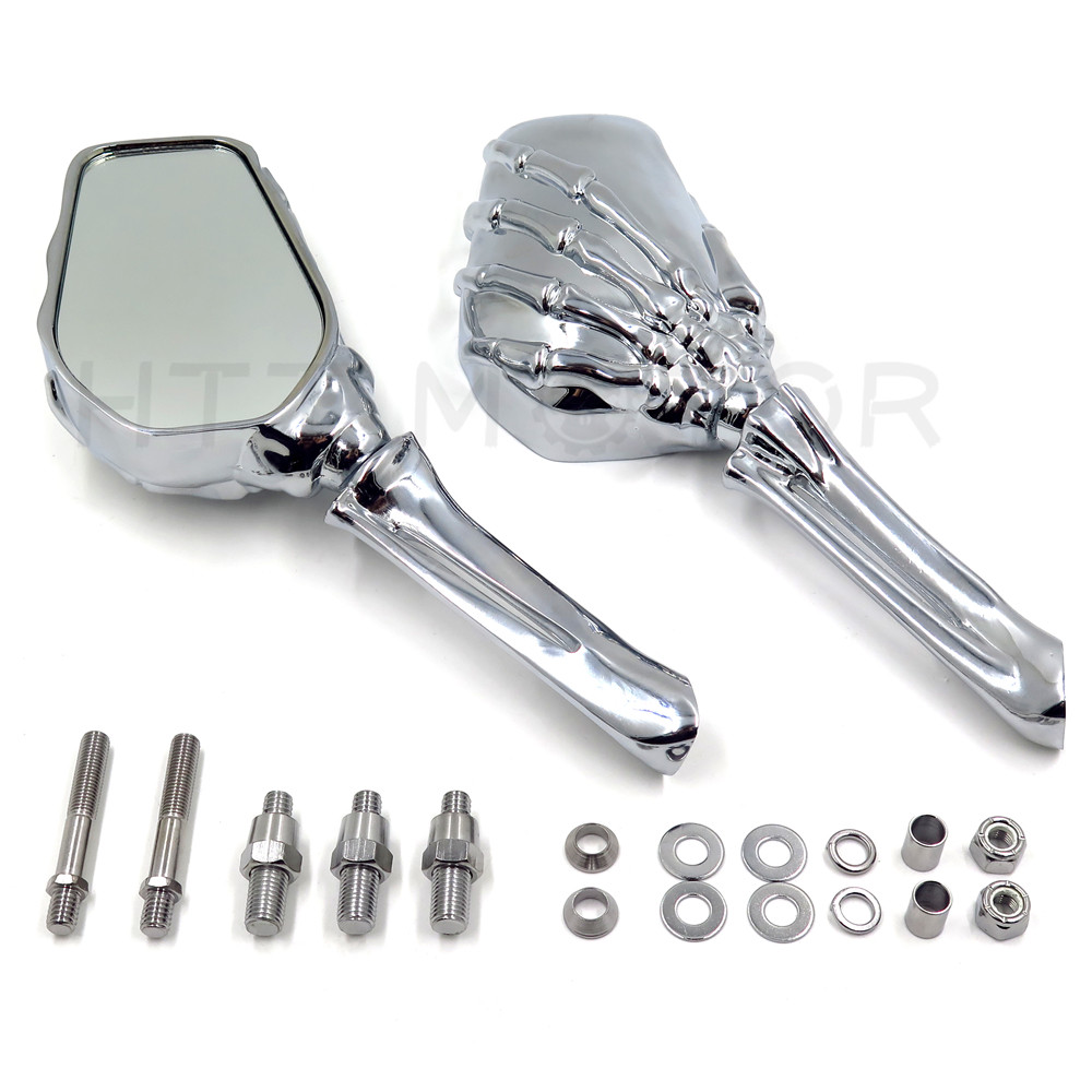 Motorcycle Chrome Skull Skeleton Hand Side Rearview Mirrors For Harley Davidson