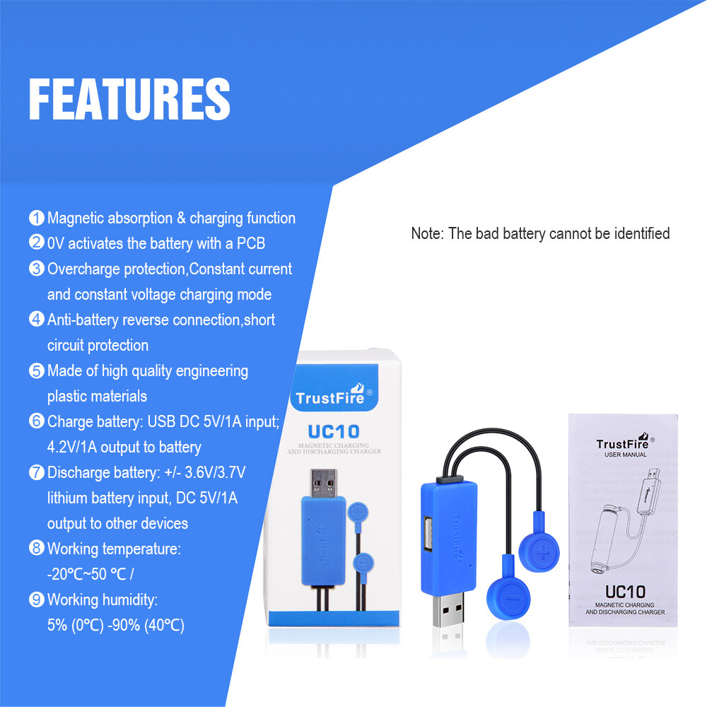 Magnetic USB Charger fr 16500/14500/26650/16340 Lithium Li-Ion Battery Universal