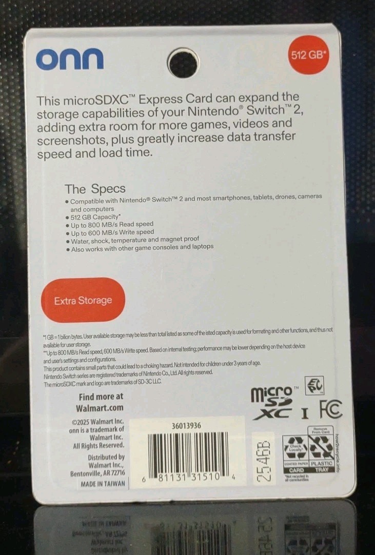 Onn 512GB MicroSD Express Card For Nintendo Switch 2 (Sealed New, Free Shipping)