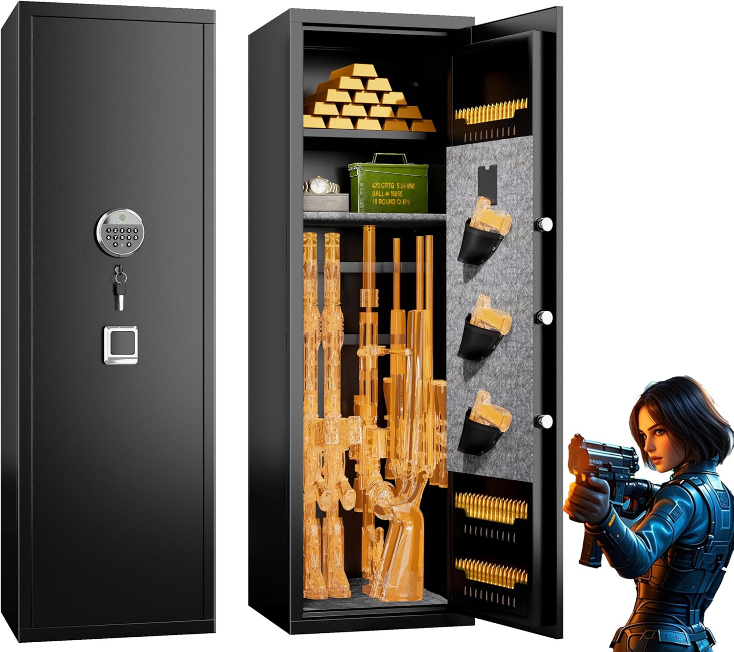 8-12 Fingerprint Gun Safe for Rifles and Pistols,No Assembly Required,Gun Safes