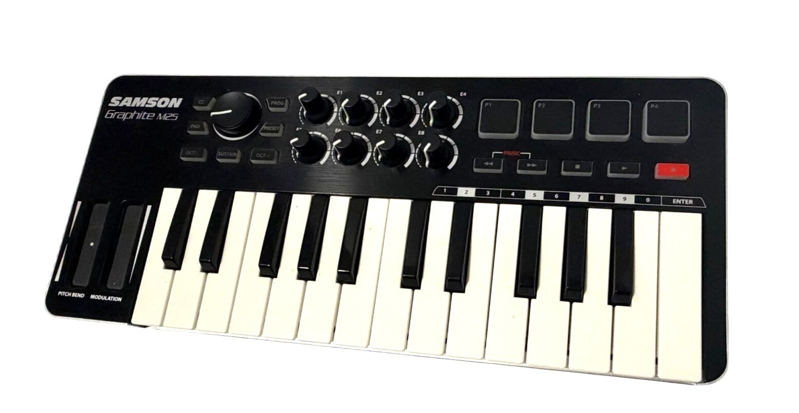 Samson Graphite M25 USB MIDI Controller Keyboard 25 Keys 8 Encoders & 4 Pads
