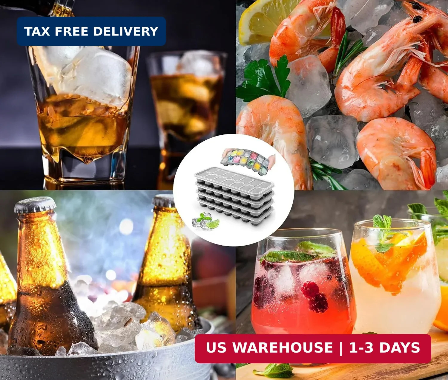 Ice Cube Tray 4 Pack, Easy-Release & Flexible 56 pcs Silicone Ice Cube Trays wit