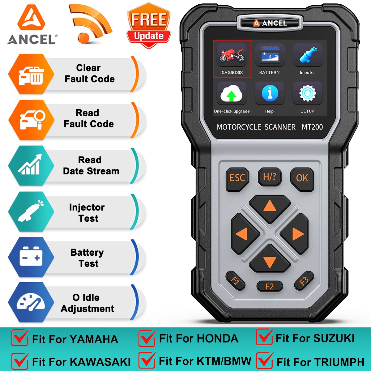 MT200 Motorcycle Scanner OBD2 Code Reader ABS Diagnostic Tool Fit For KAWASAKI