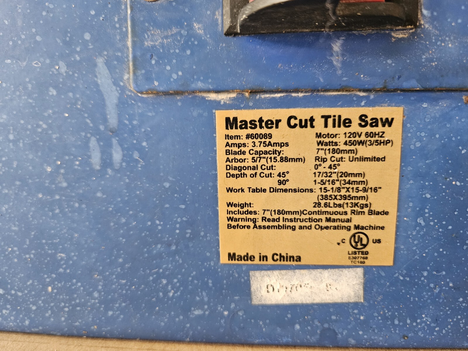 Master Cut 7" Portable Tile Saw Model No. 60089 Working Condition