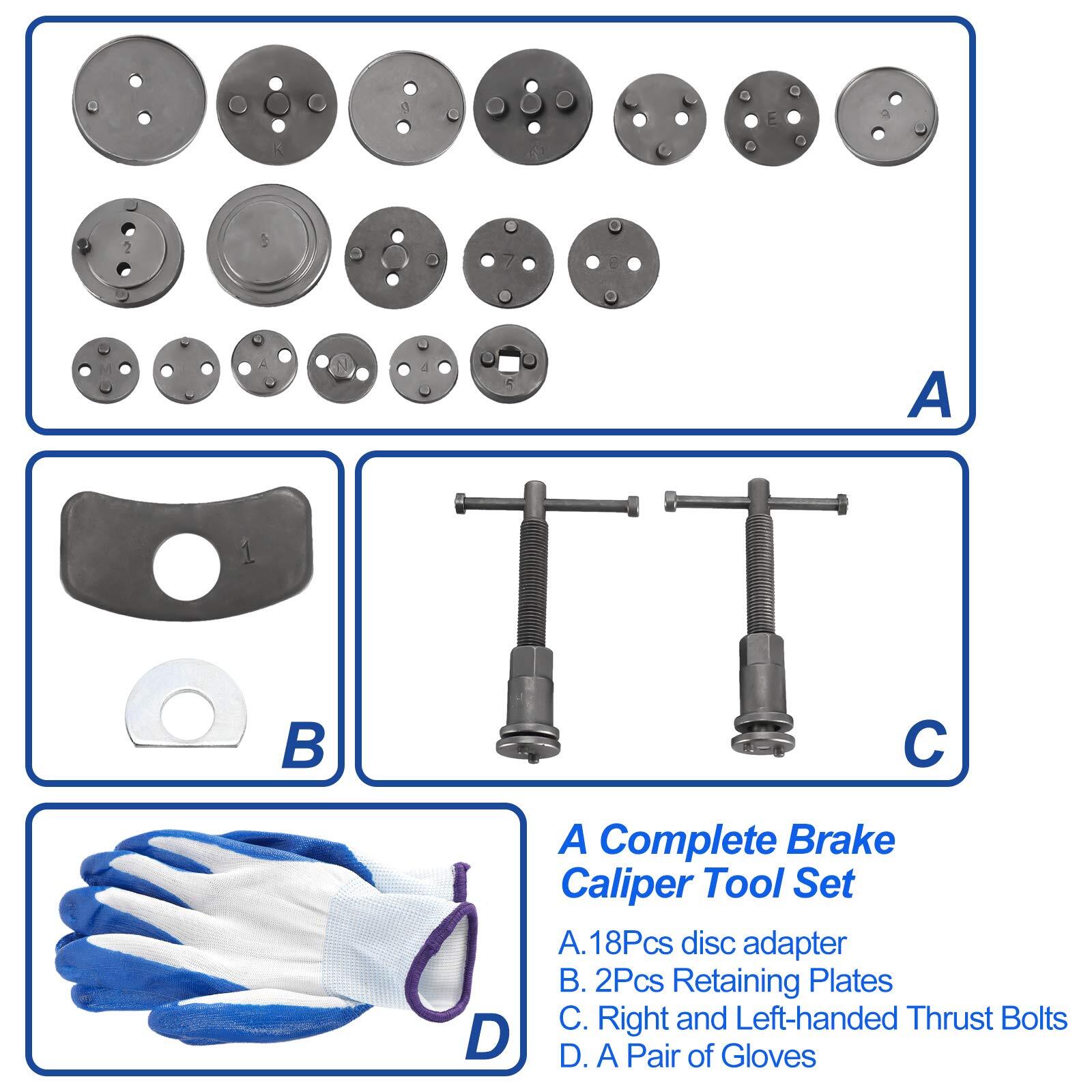 24Pcs Disc Brake Caliper Tool Kit Front Rear Brake Piston Compression Tool Set