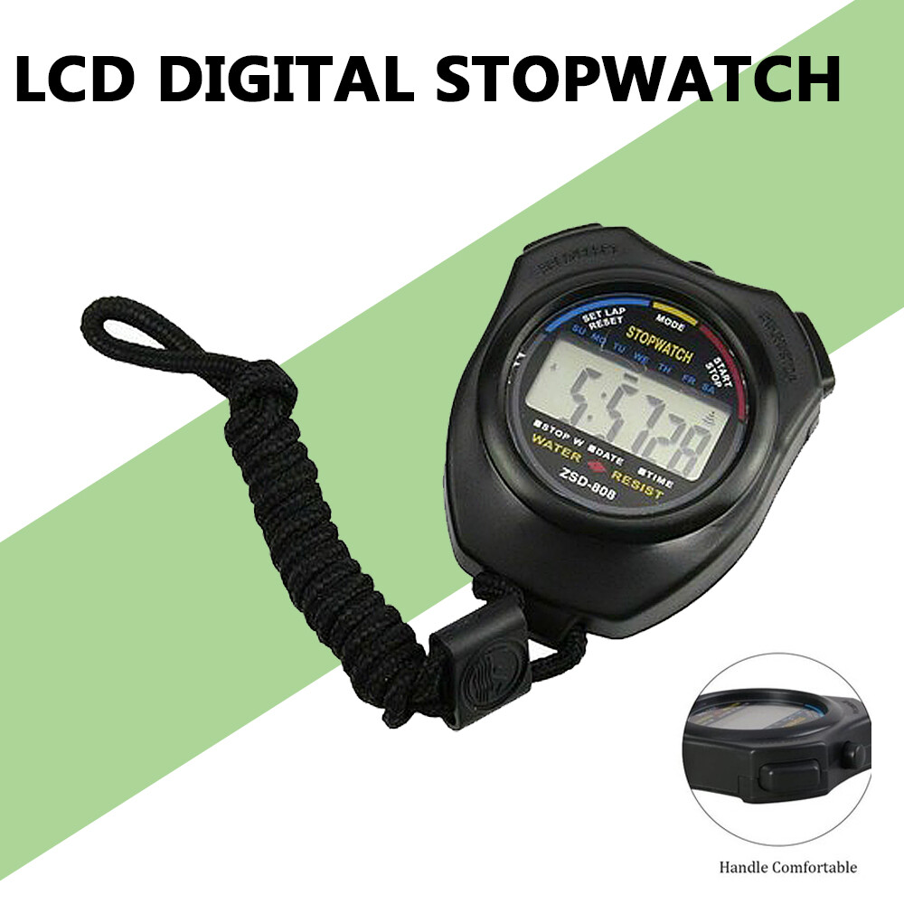 Black Digital Stopwatch Watch Sports Counter Gym Alarm Date Timer Odometer Tool