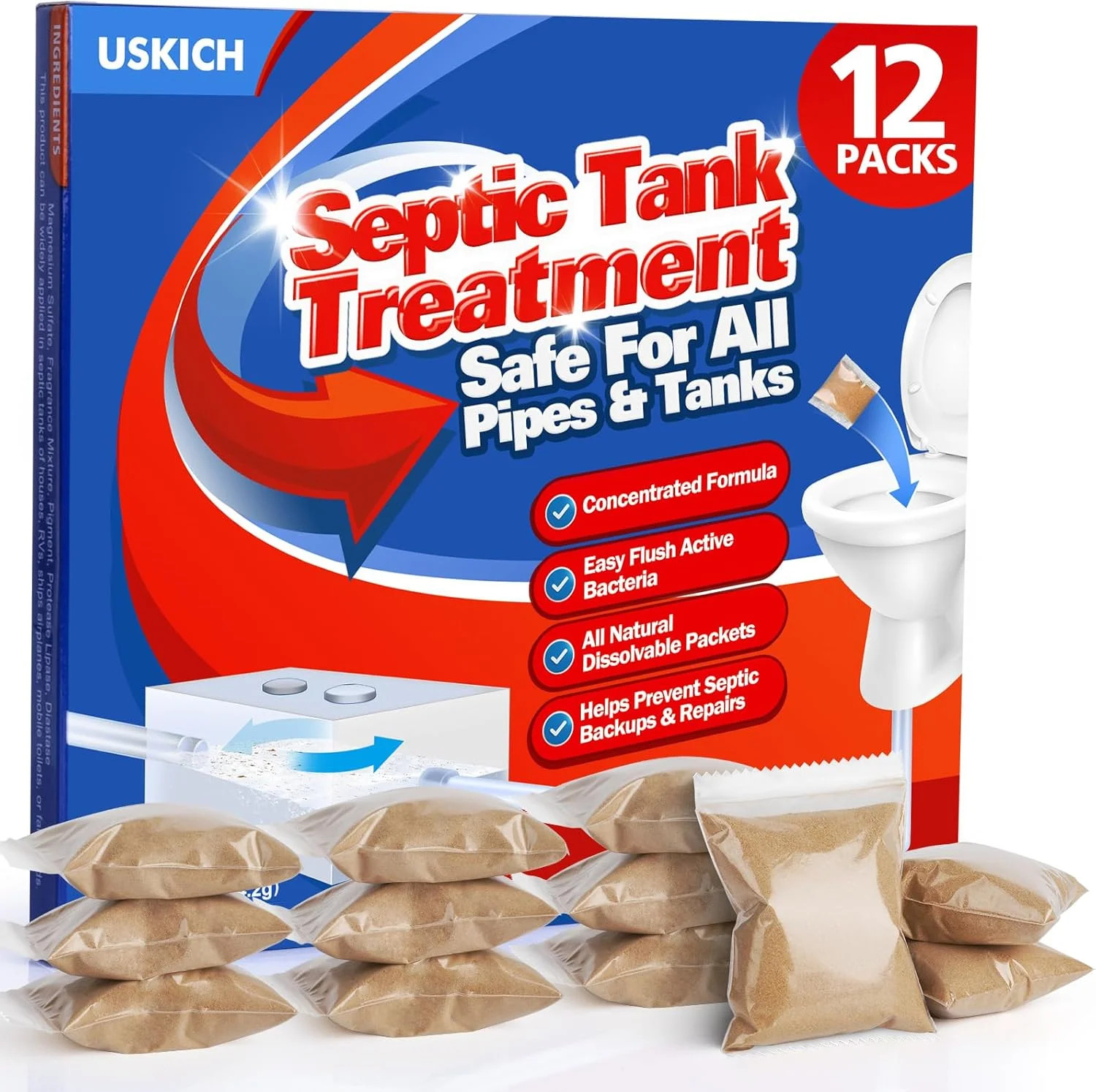 Septic Tank Treatment - 1 Year Supply of Dissolvable Live Bacteria Packets - 12