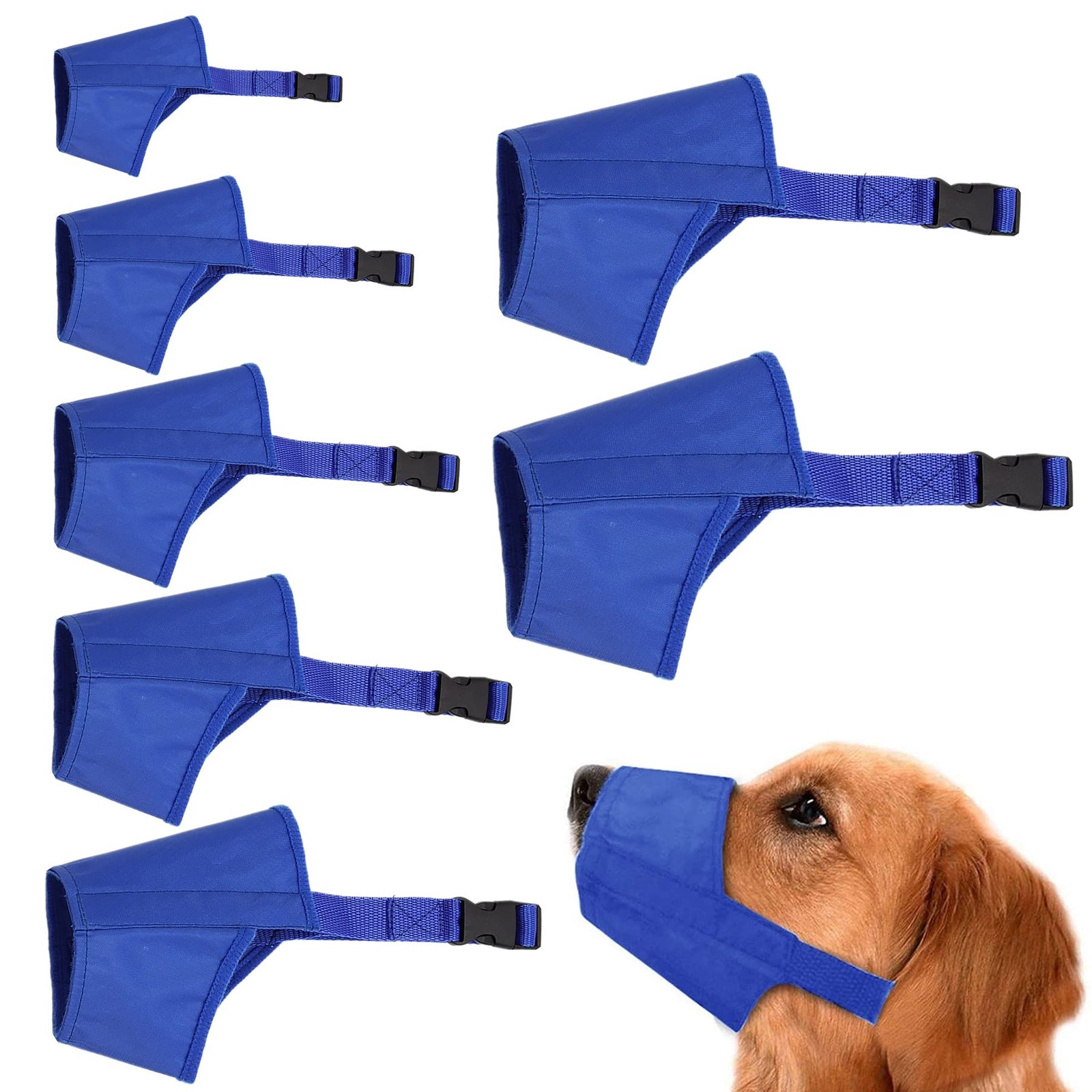 CILKUS Dog Muzzles Suit, 7 PCS Adjustable Breathable Safety Small M, Blue