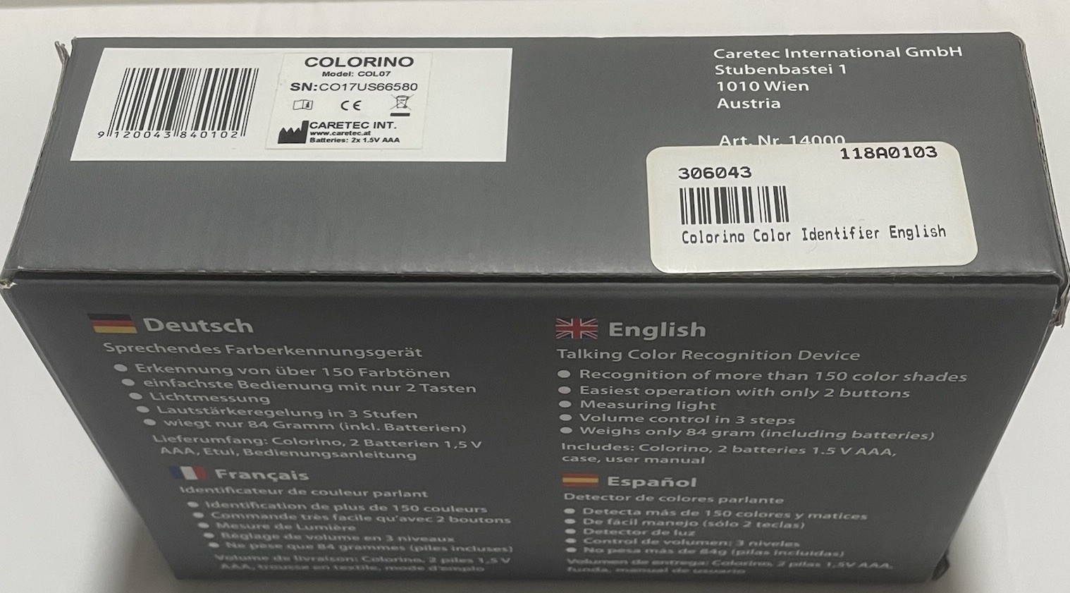 Caretec Colorino Talking Color Recognition Device For Visually Impaired Open Box