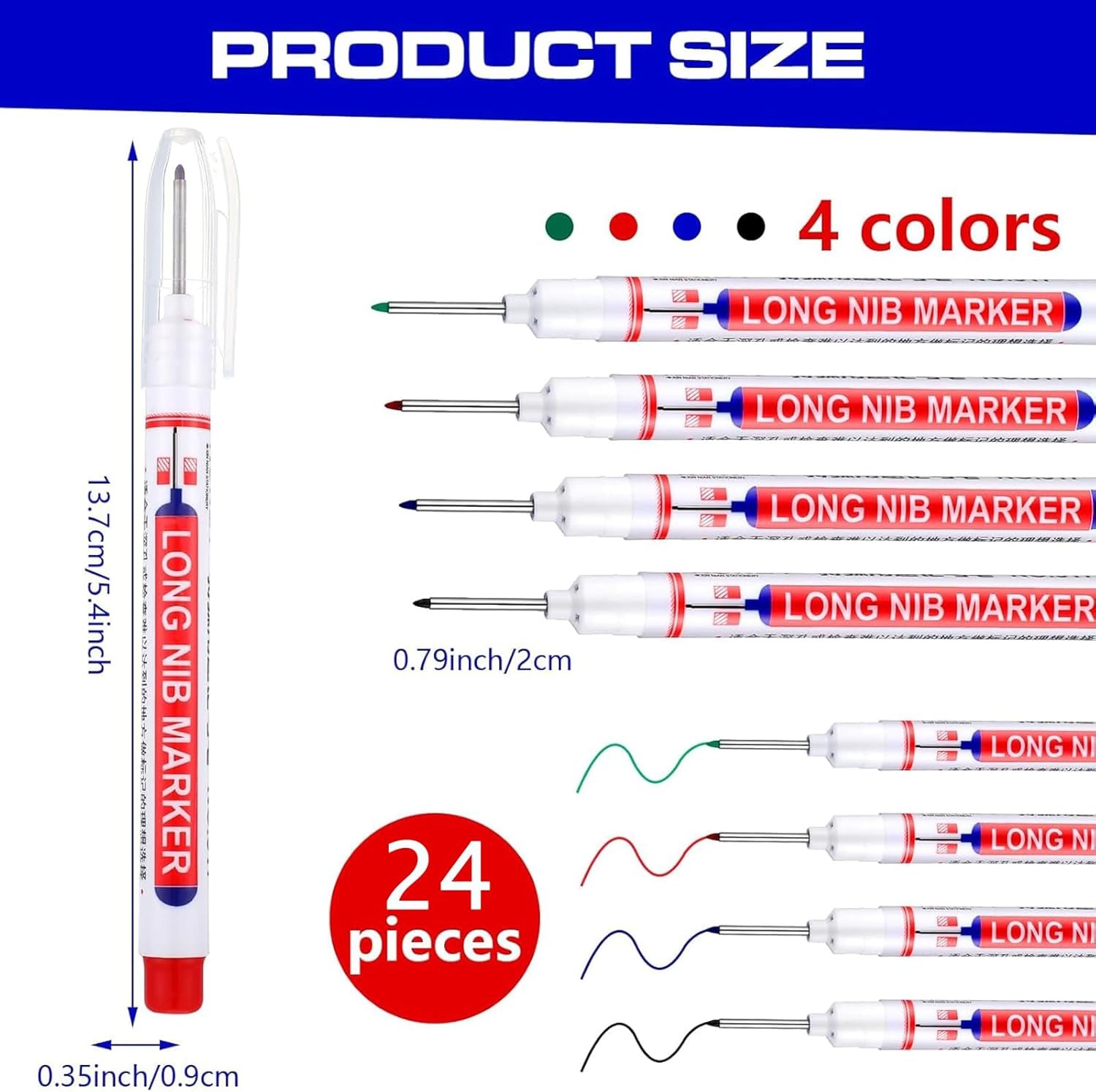 Eersida Multi-purpose Deep Hole Marker Pens 20mm Long Head Drill Deep 24 Pieces