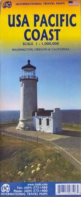 Map of USA Pacific Coast Road map - Washington, Oregon, California - by ITMB