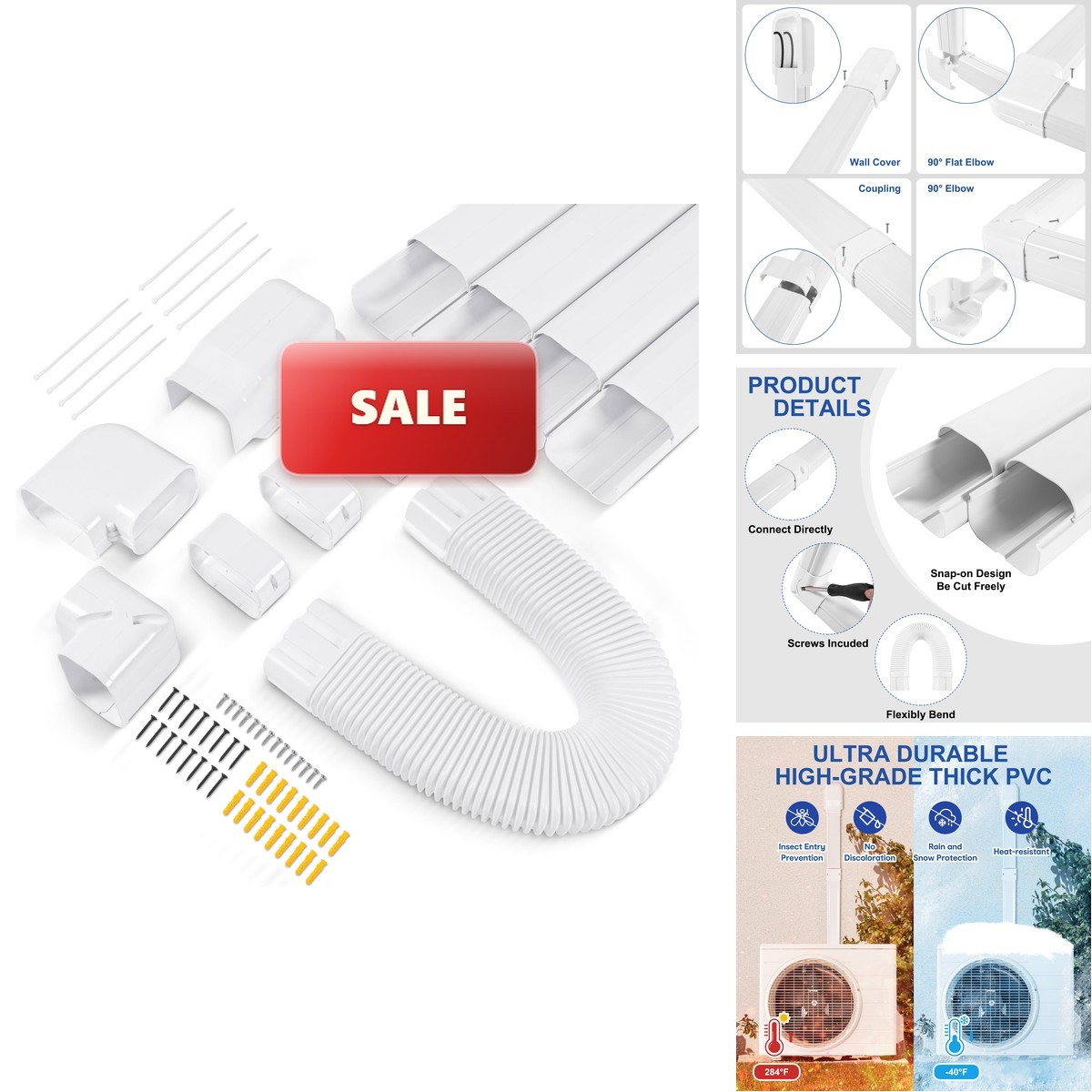 Kuriprotect 4W 16.5Ft Decorative Pvc Line Set Cover Kit Mini Split Cover Kit