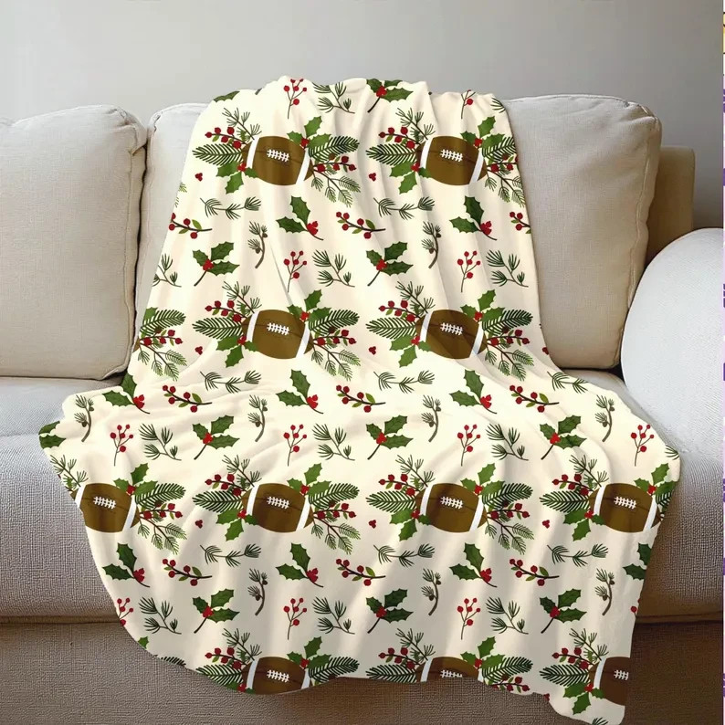 Football Christmas Fleece Sherpa Blanket Holiday Sports