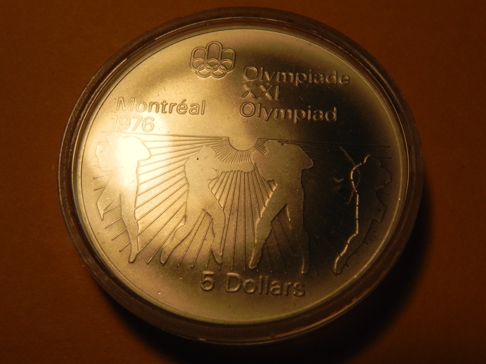 1976  CANADA $5 Silver Coin Montreal Olympiad XXI  BU in capsule