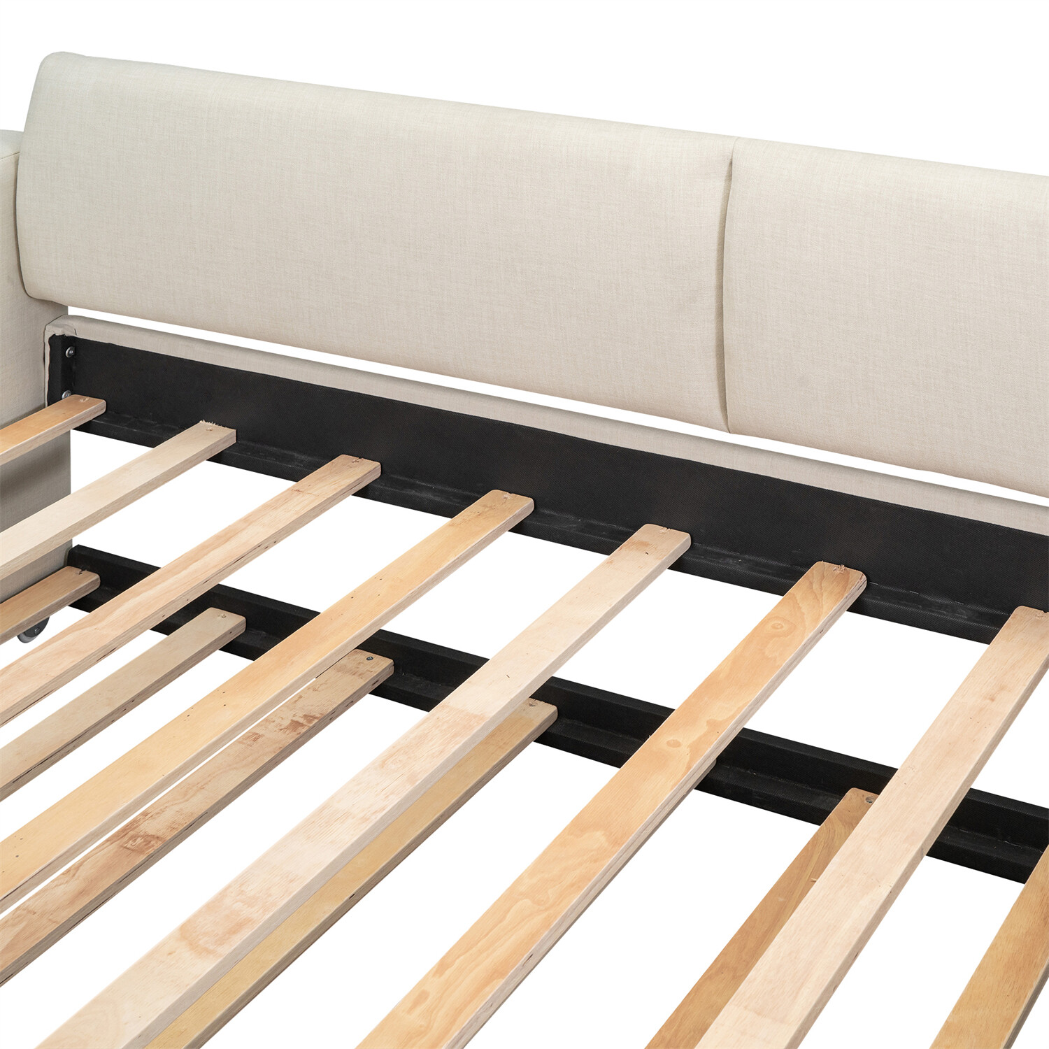 Twin Size Daybed Upholstered Bed Frame Sofa Bed with Trundle Bed Beige