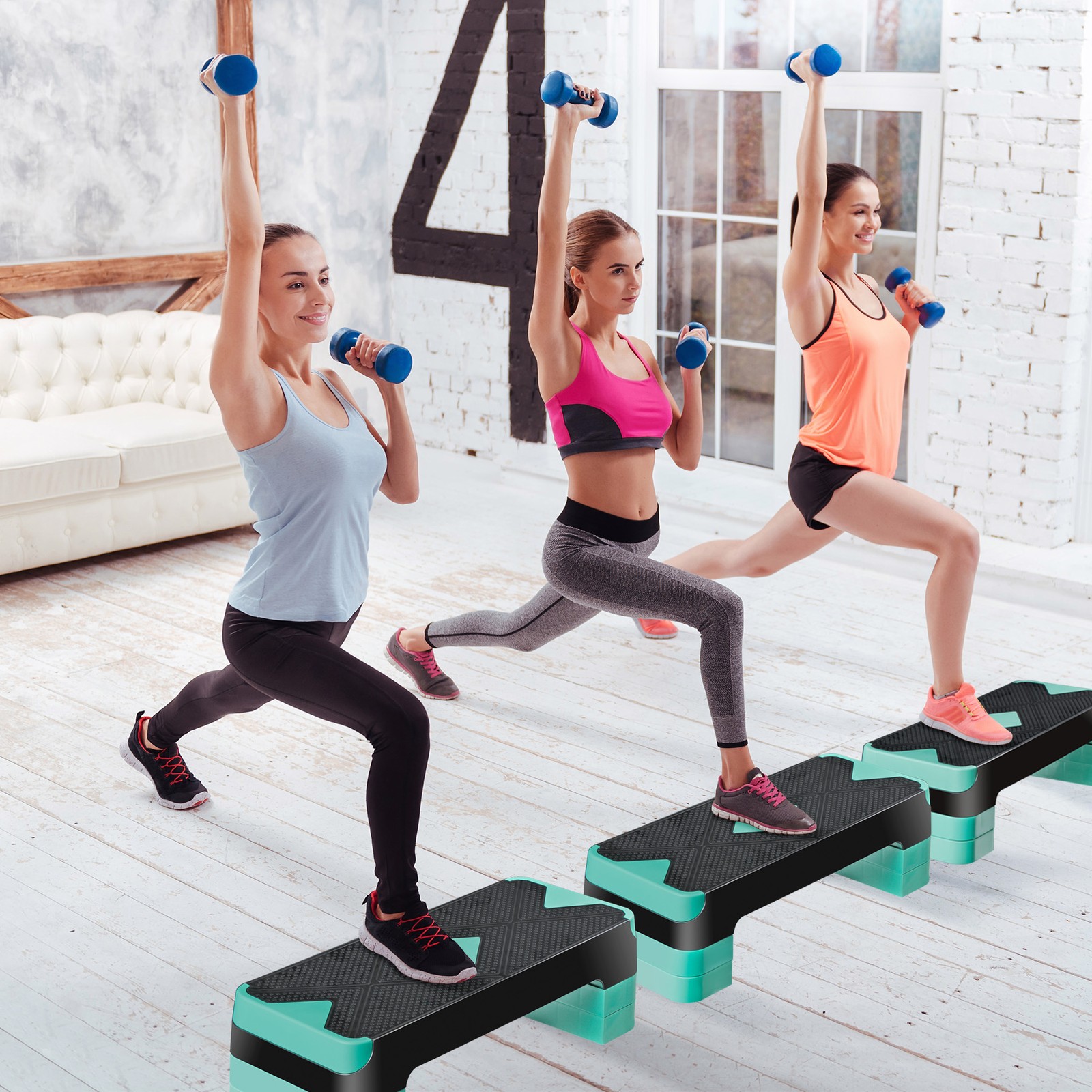 26" Aerobic Exercise Step Platform w/4 Risers Adjustable Workout Stepper 4 Color