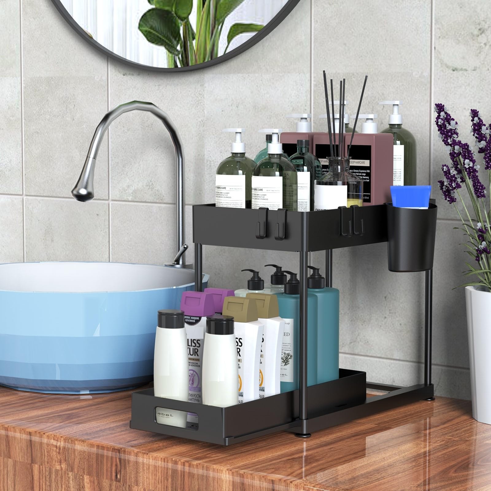 2 Pack Under Sink Organizer with Pull-Out Drawer, Large Single-layer, Black